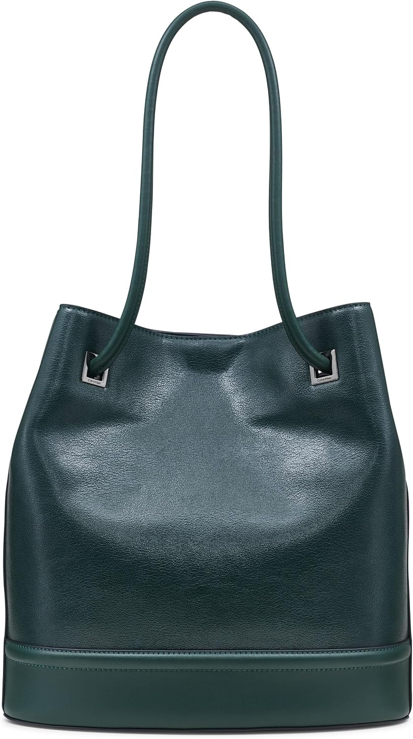 image:imageCalvin Klein Womens Ash Tote Bag NorthSouth Vegan Leather 2 PocketsDeep Forest