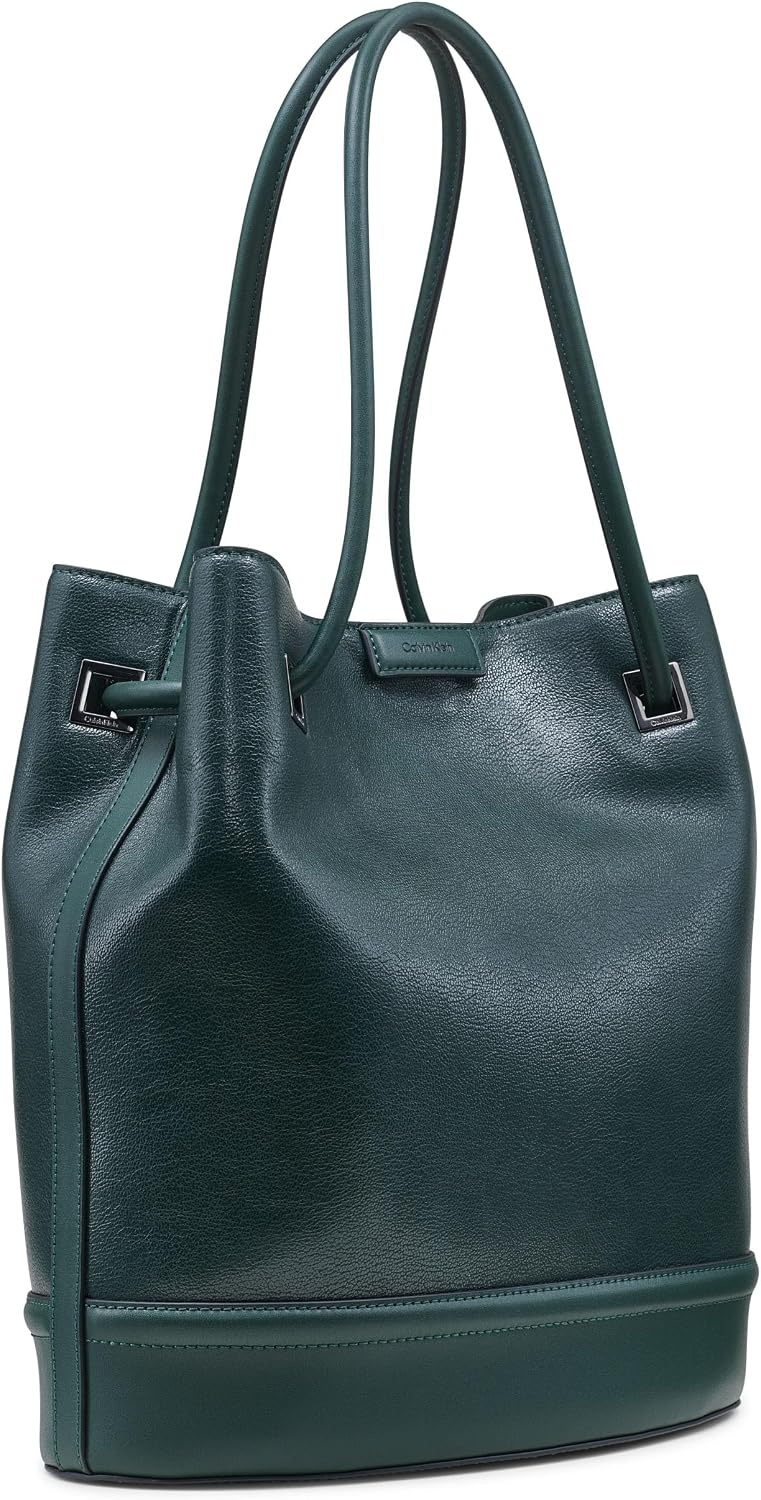 image:imageCalvin Klein Womens Ash Tote Bag NorthSouth Vegan Leather 2 PocketsDeep Forest