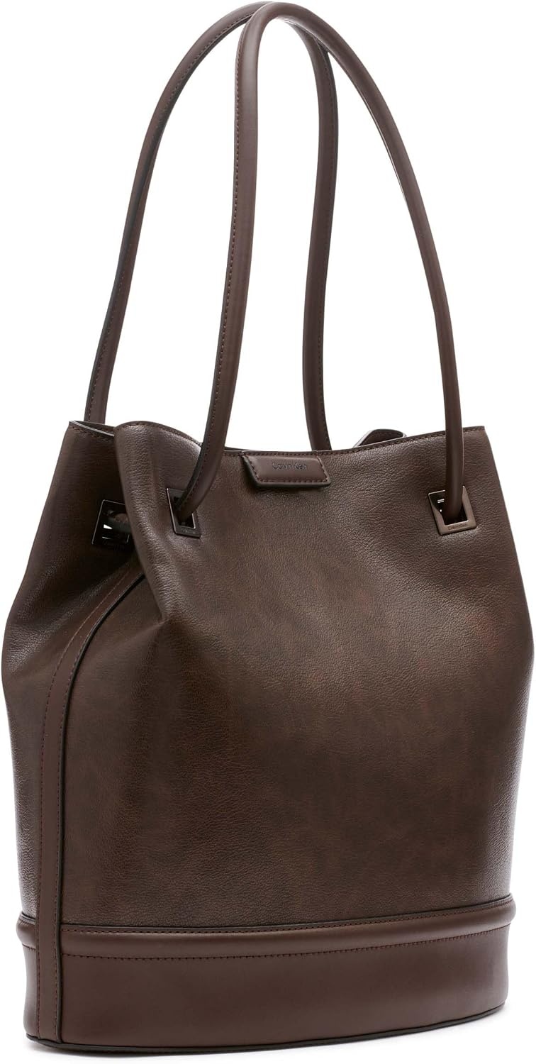 image:imageCalvin Klein Womens Ash Tote Bag NorthSouth Vegan Leather 2 PocketsJava