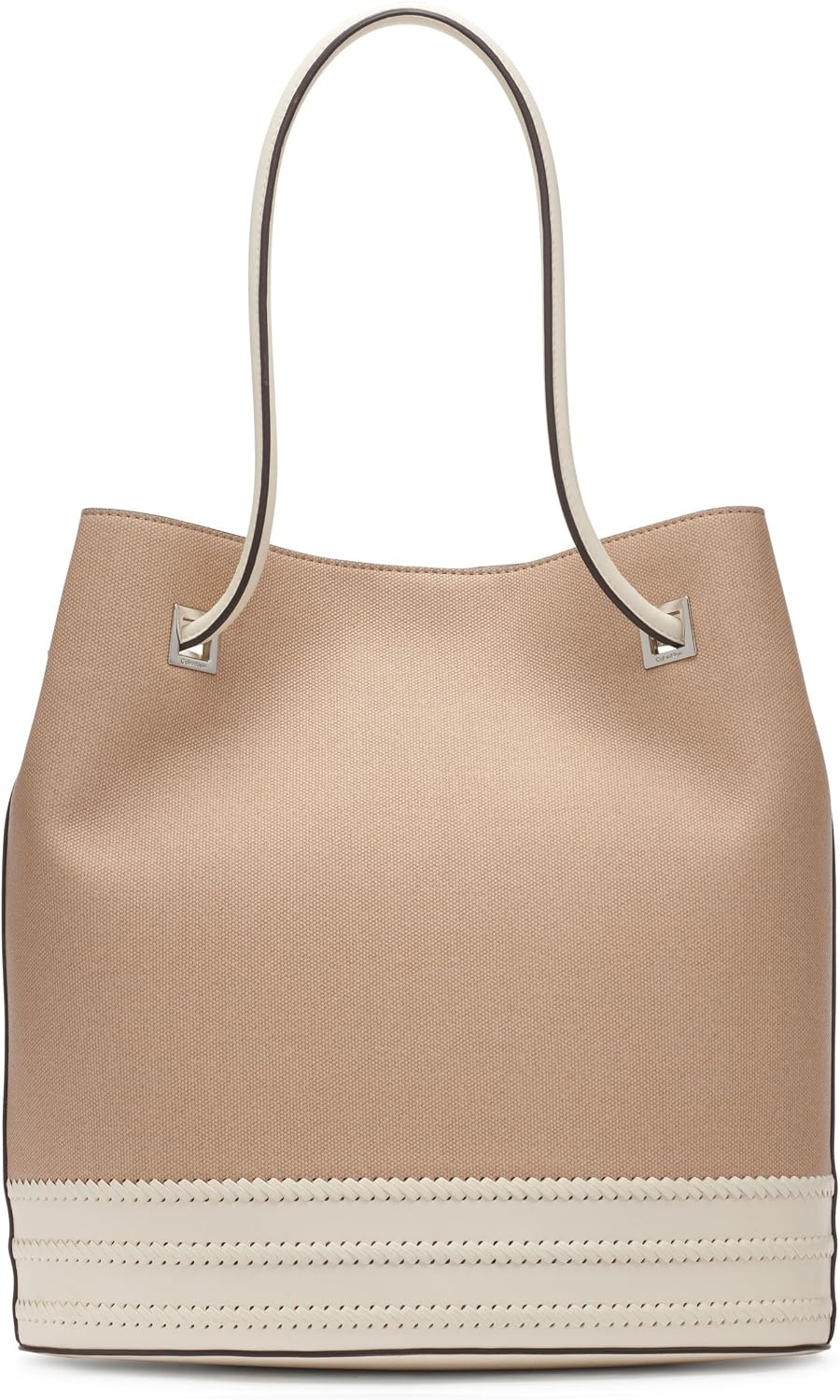 image:imageCalvin Klein Womens Ash Tote Bag NorthSouth Vegan Leather 2 PocketsNaturalWhite Canvas