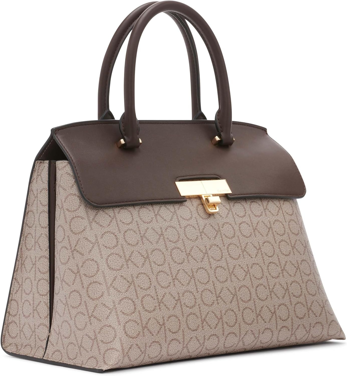 image:imageCalvin Klein Womens Becky Turn Lock Satchel Turn LockAlmondTaupeJava