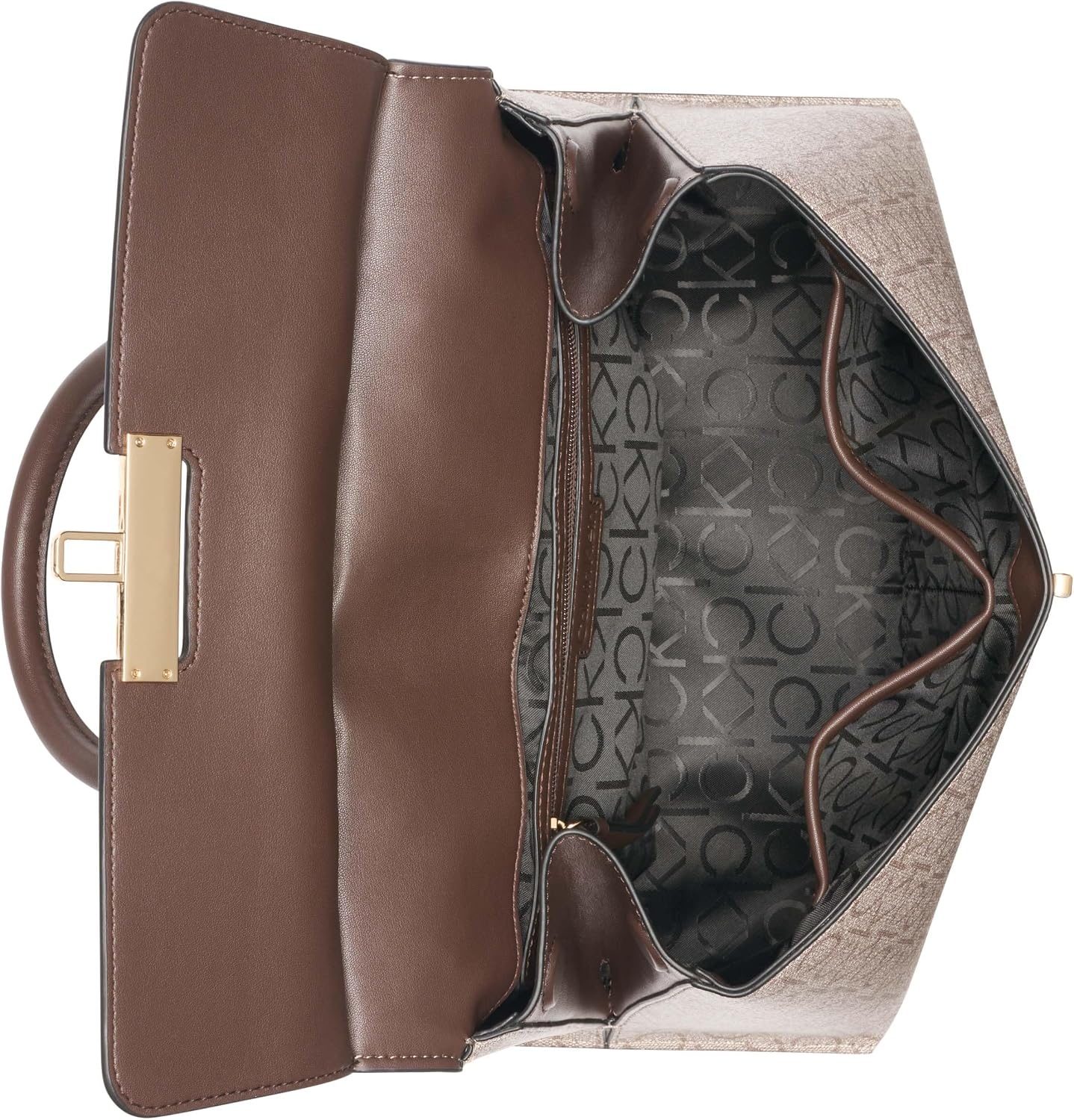 image:imageCalvin Klein Womens Becky Turn Lock Satchel Turn LockAlmondTaupeJava