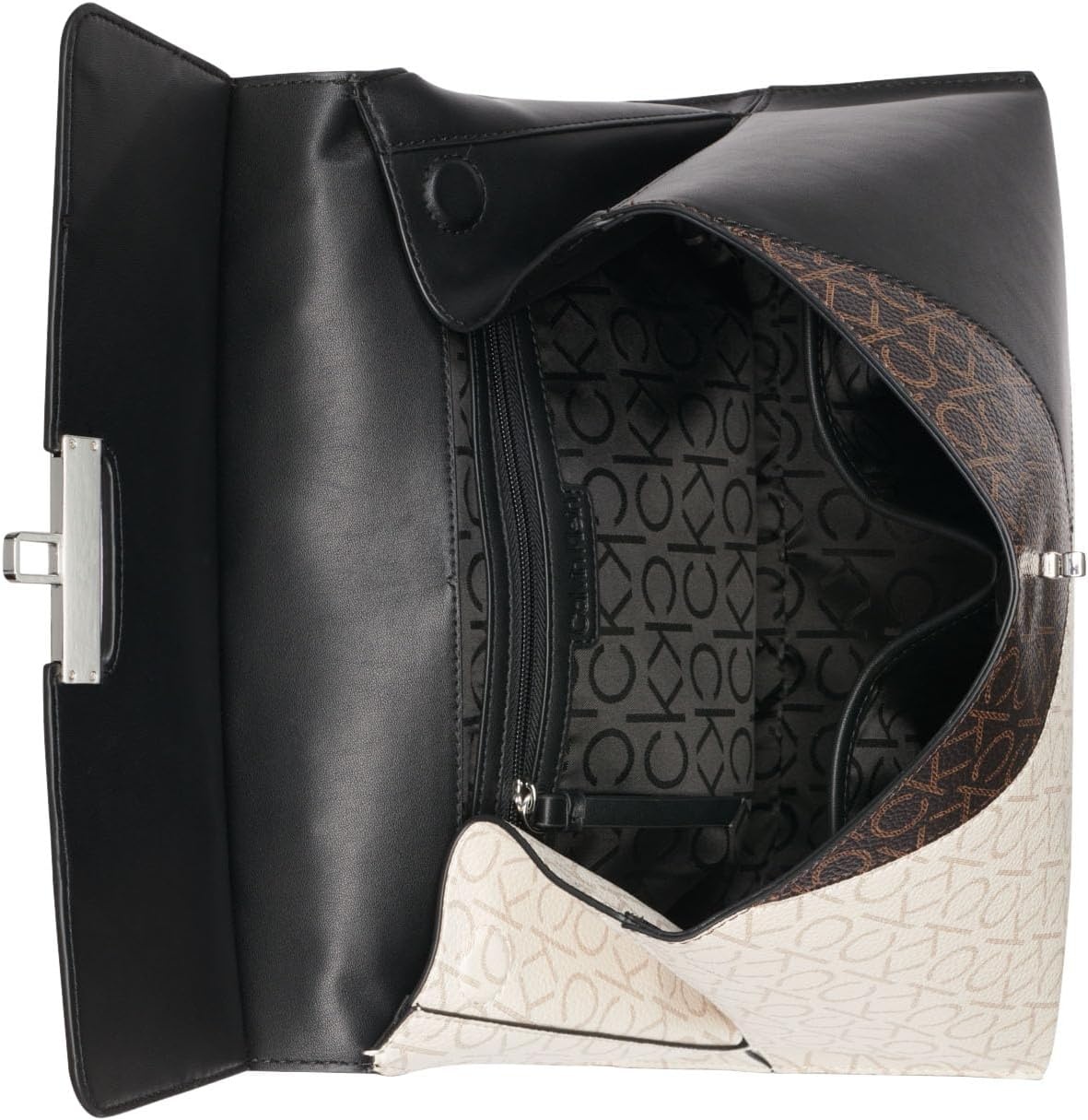 image:imageCalvin Klein Womens Becky Turn Lock Satchel Turn LockBlackBrownKhakiVanillaKhaki