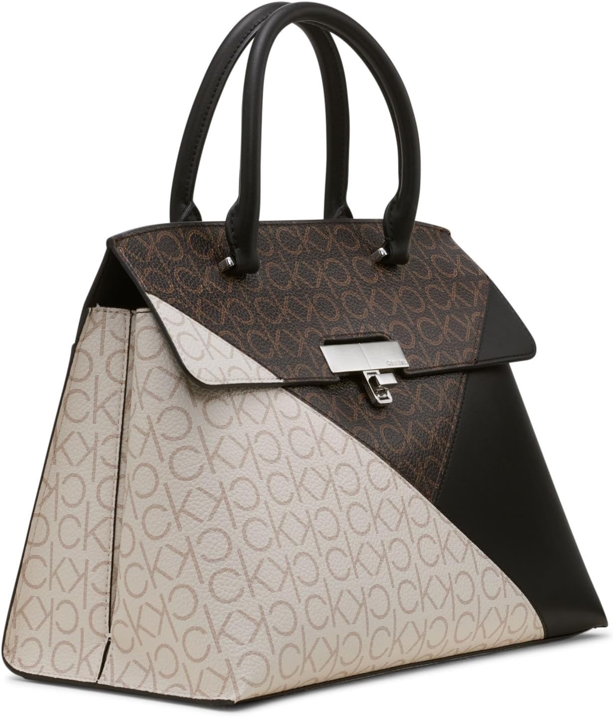 image:imageCalvin Klein Womens Becky Turn Lock Satchel Turn LockBlackBrownKhakiVanillaKhaki