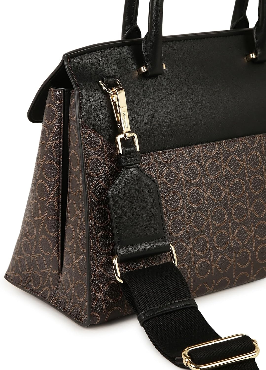 image:imageCalvin Klein Womens Becky Turn Lock Satchel Turn LockBrownKhakiBlack