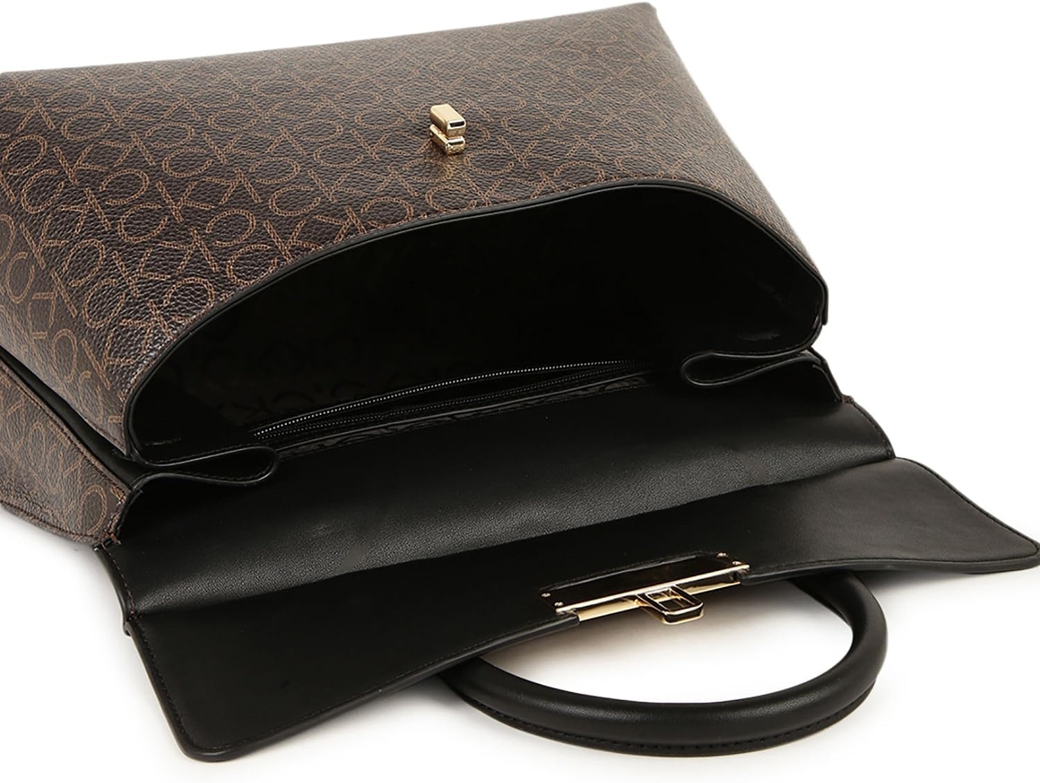 image:imageCalvin Klein Womens Becky Turn Lock Satchel Turn LockBrownKhakiBlack