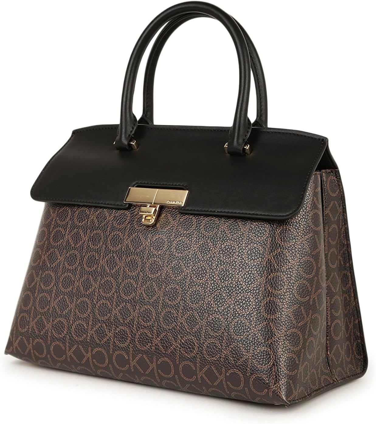 image:imageCalvin Klein Womens Becky Turn Lock Satchel Turn LockBrownKhakiBlack