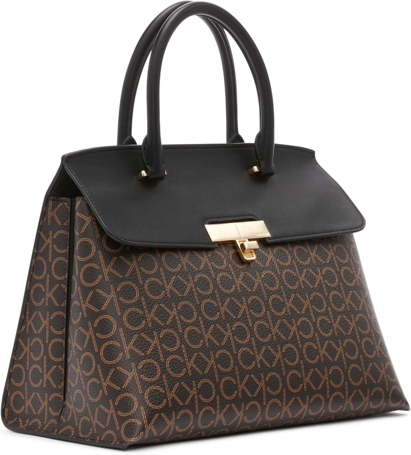 image:imageCalvin Klein Womens Becky Turn Lock Satchel Turn LockBrownKhakiBlack