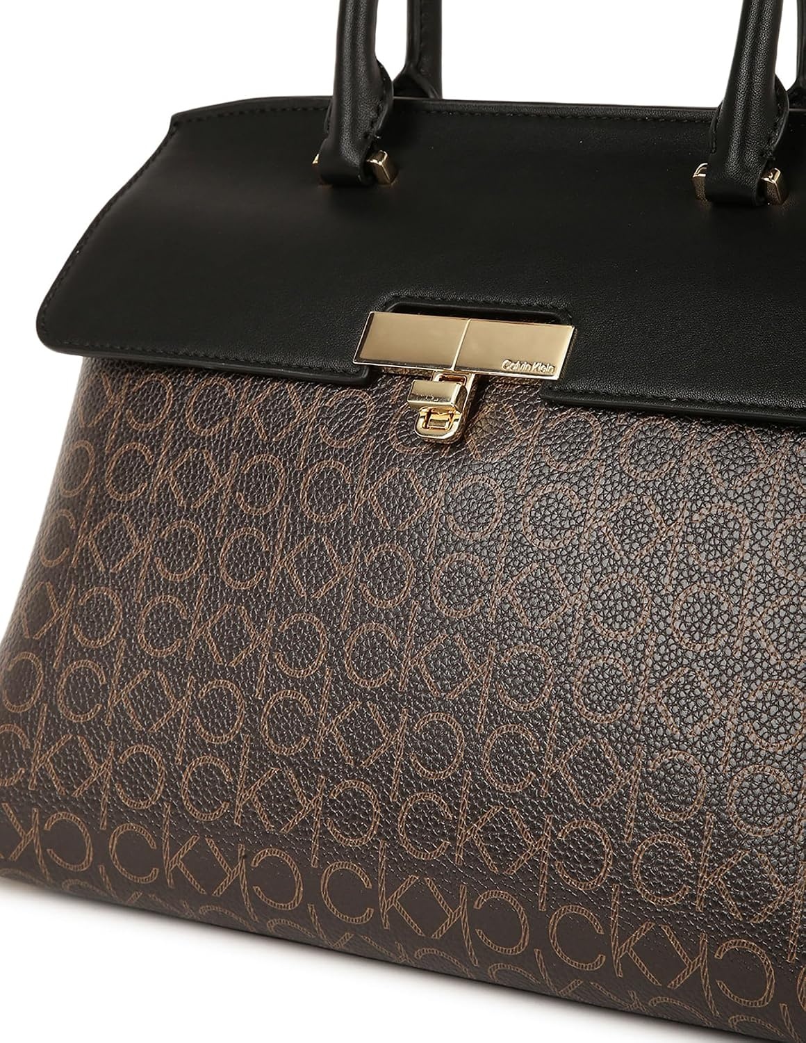 image:imageCalvin Klein Womens Becky Turn Lock Satchel Turn LockBrownKhakiBlack
