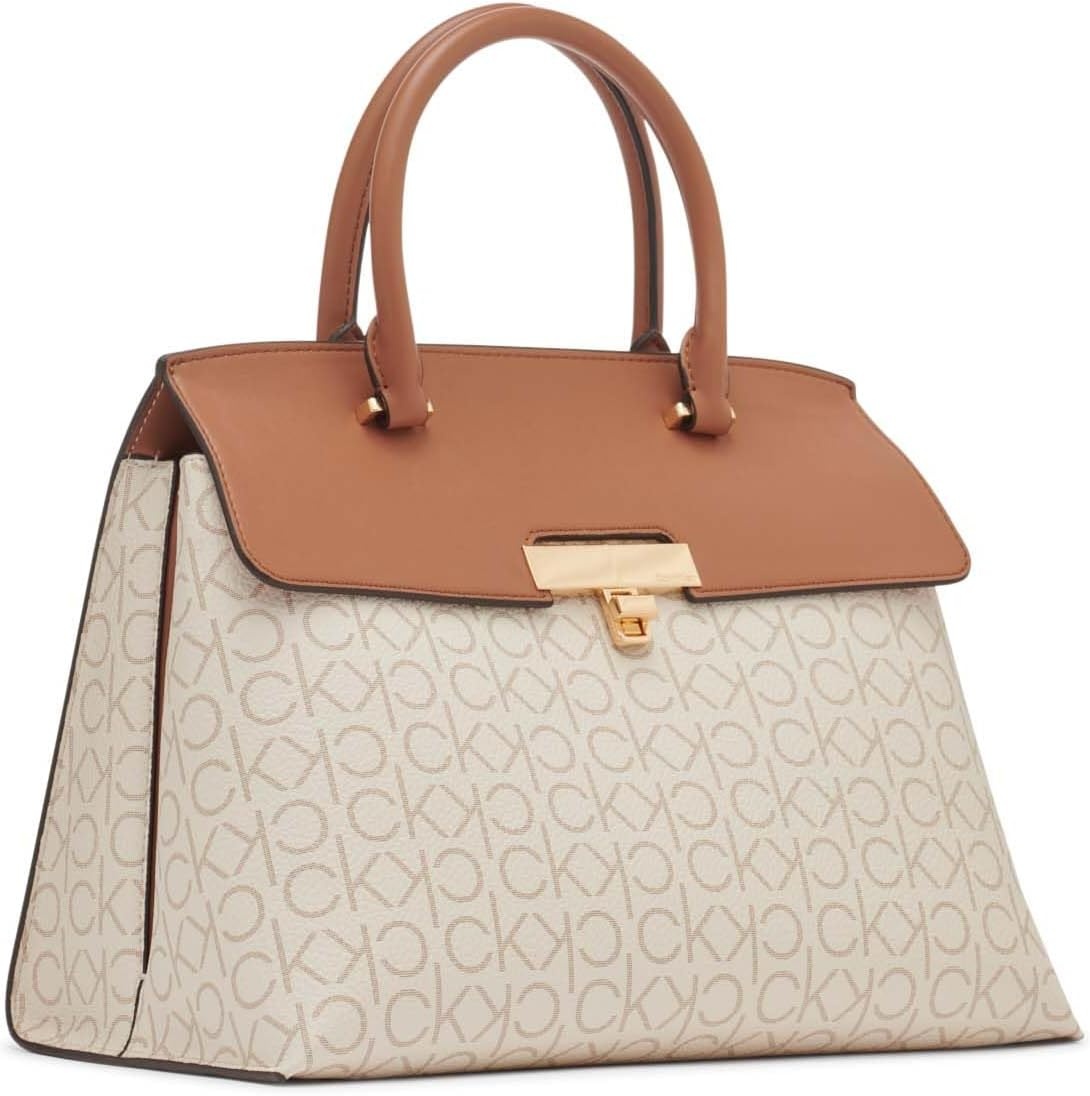 image:imageCalvin Klein Womens Becky Turn Lock Satchel Turn LockVanillaKhakiCaramel