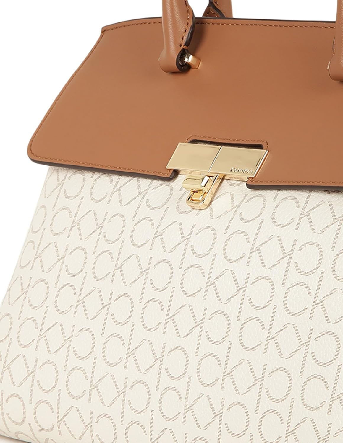 image:imageCalvin Klein Womens Becky Turn Lock Satchel Turn LockVanillaKhakiCaramel