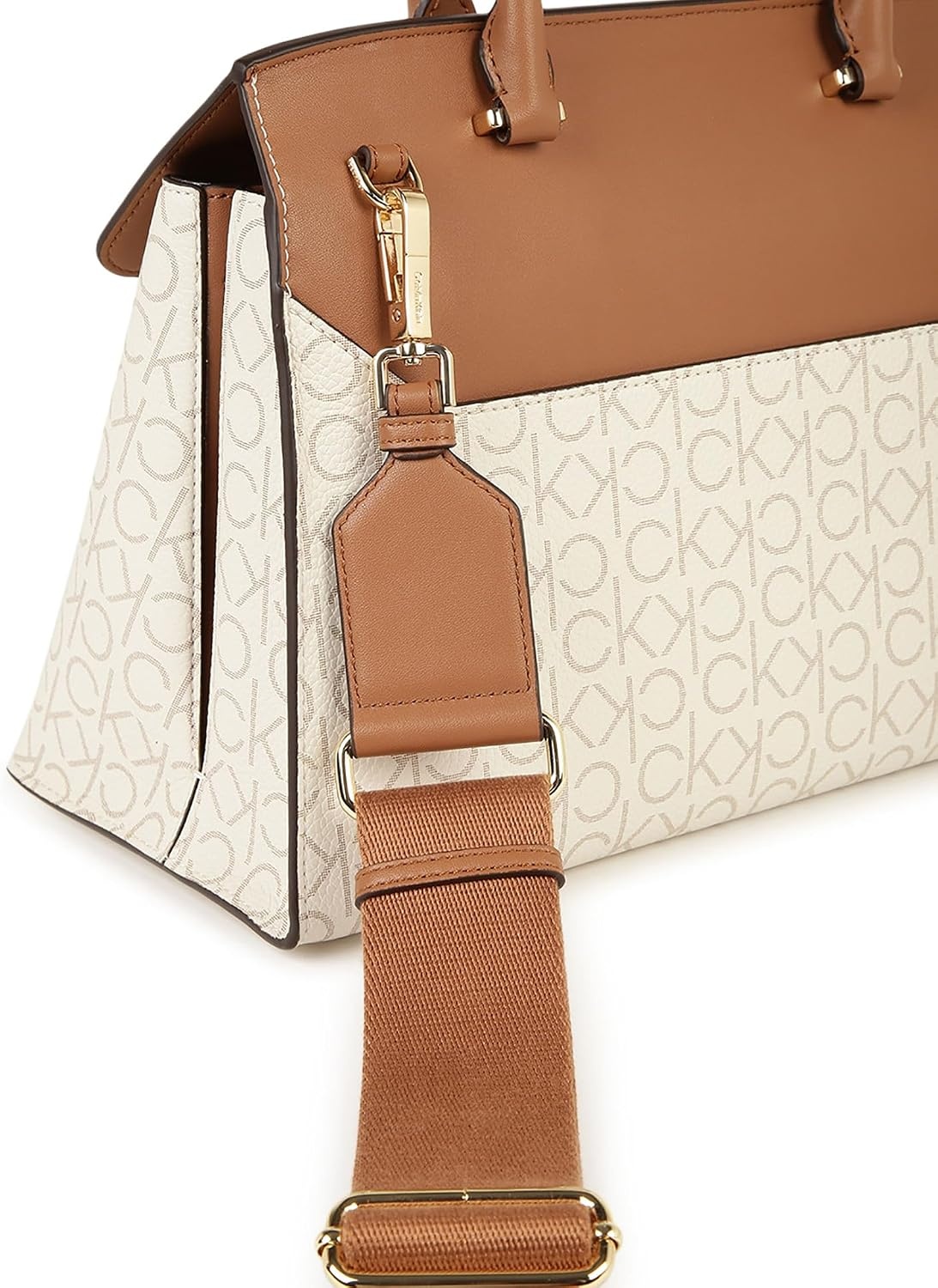 image:imageCalvin Klein Womens Becky Turn Lock Satchel Turn LockVanillaKhakiCaramel