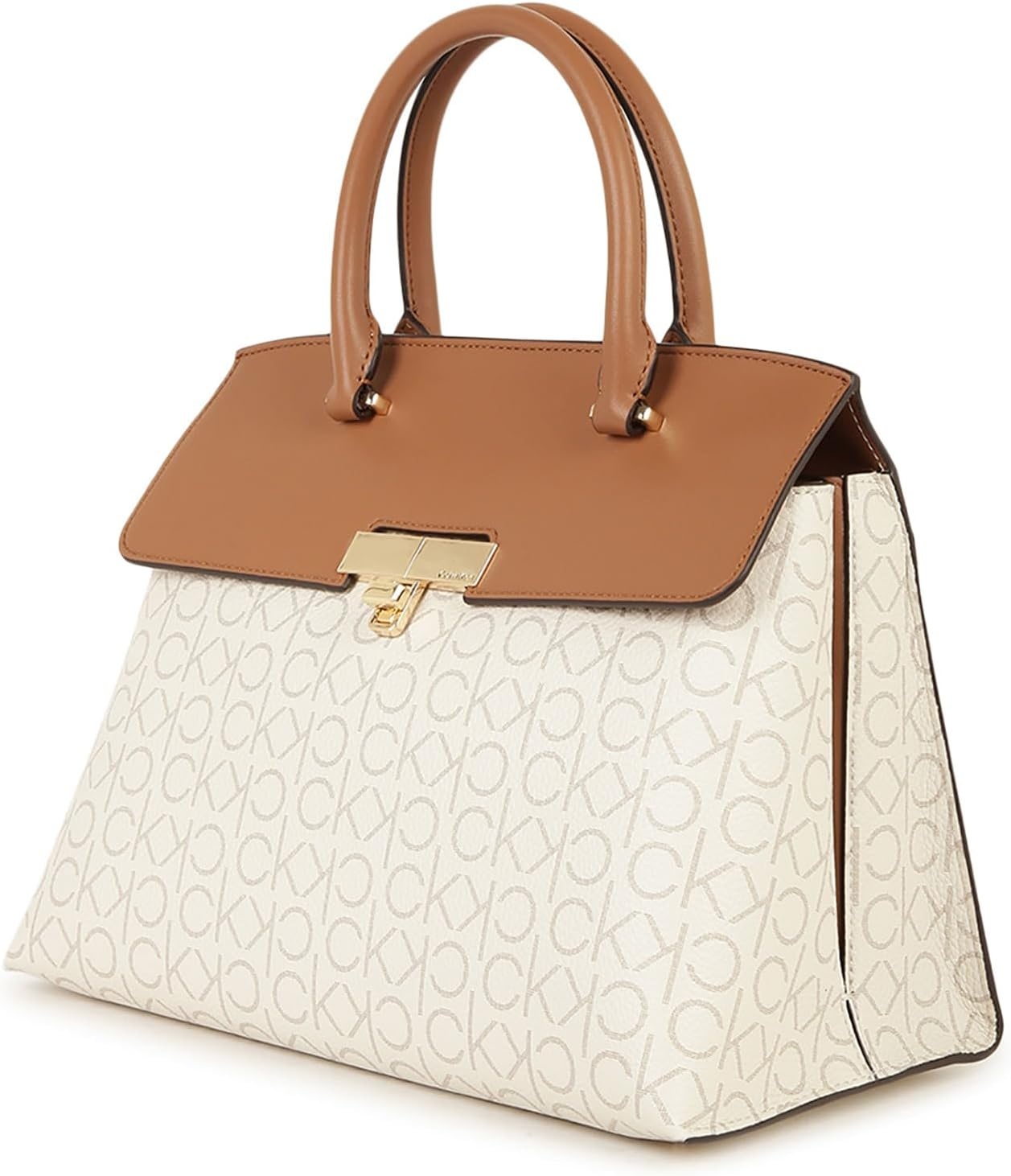 image:imageCalvin Klein Womens Becky Turn Lock Satchel Turn LockVanillaKhakiCaramel
