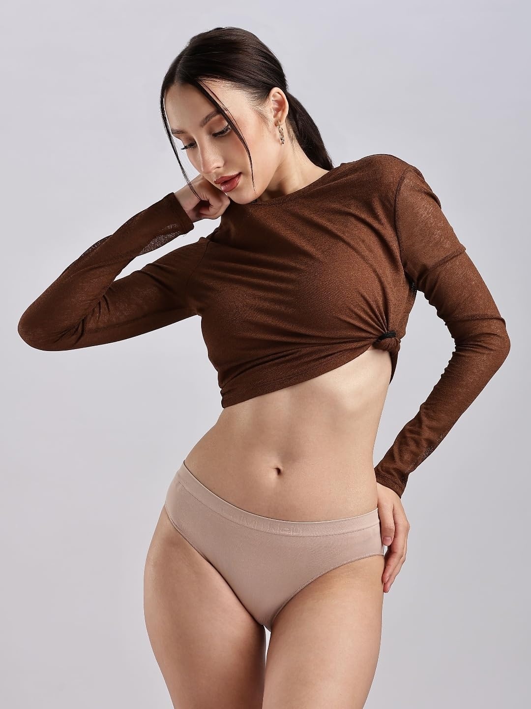 image:imageCalvin Klein Womens Bonded Flex Seamless 3pack Mid Rise BikiniBlack Cedar Sparrow