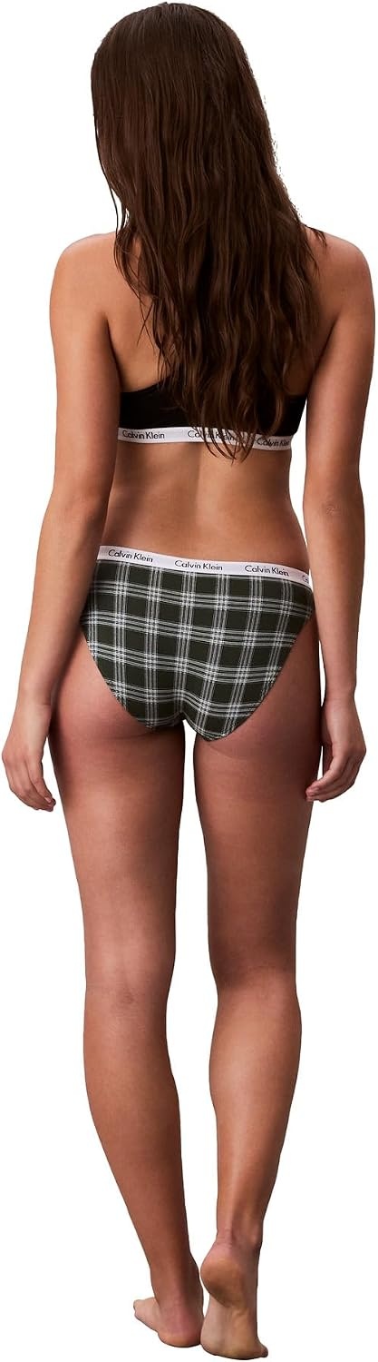 image:imageCalvin Klein Womens Carousel Logo Cotton Stretch Bikini Panties 3 PackBlackCharcoal HeatherDunn Plaid Kelly Green