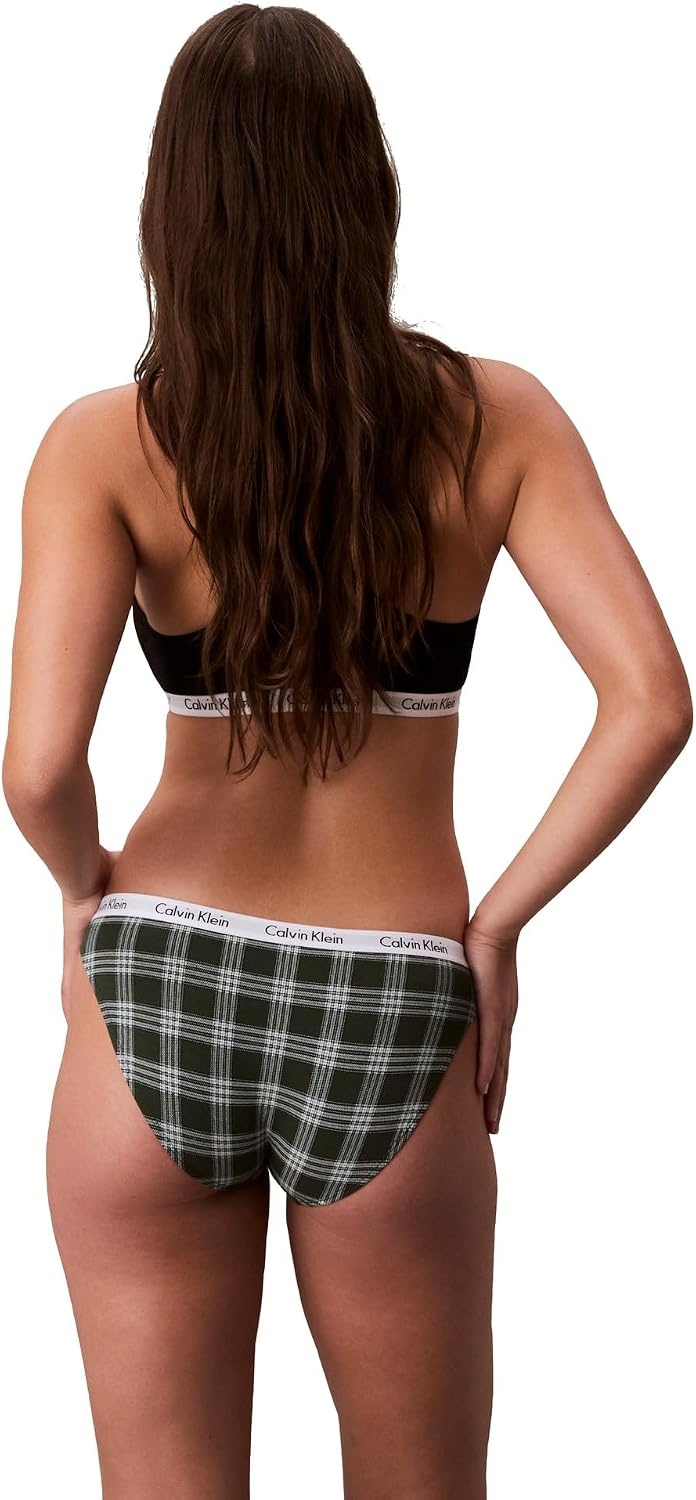 image:imageCalvin Klein Womens Carousel Logo Cotton Stretch Bikini Panties 3 PackBlackCharcoal HeatherDunn Plaid Kelly Green