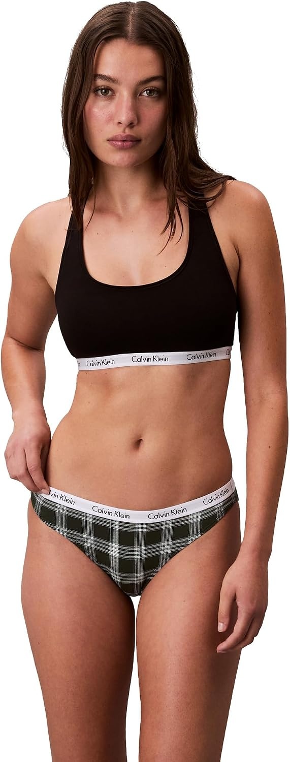 image:imageCalvin Klein Womens Carousel Logo Cotton Stretch Bikini Panties 3 PackBlackCharcoal HeatherDunn Plaid Kelly Green
