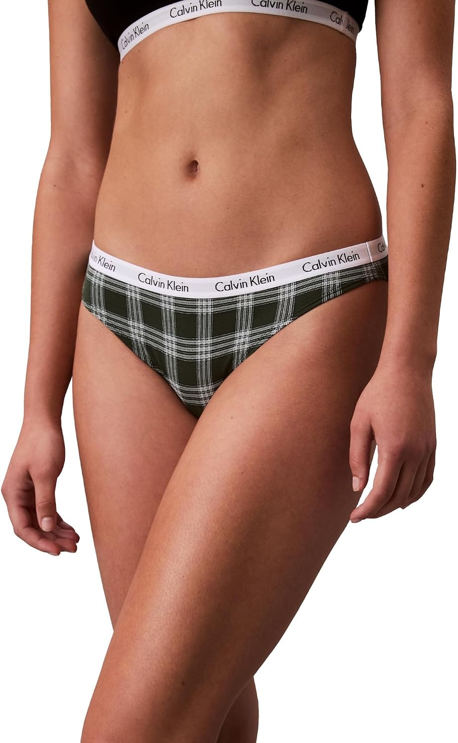 image:imageCalvin Klein Womens Carousel Logo Cotton Stretch Bikini Panties 3 PackBlackCharcoal HeatherDunn Plaid Kelly Green