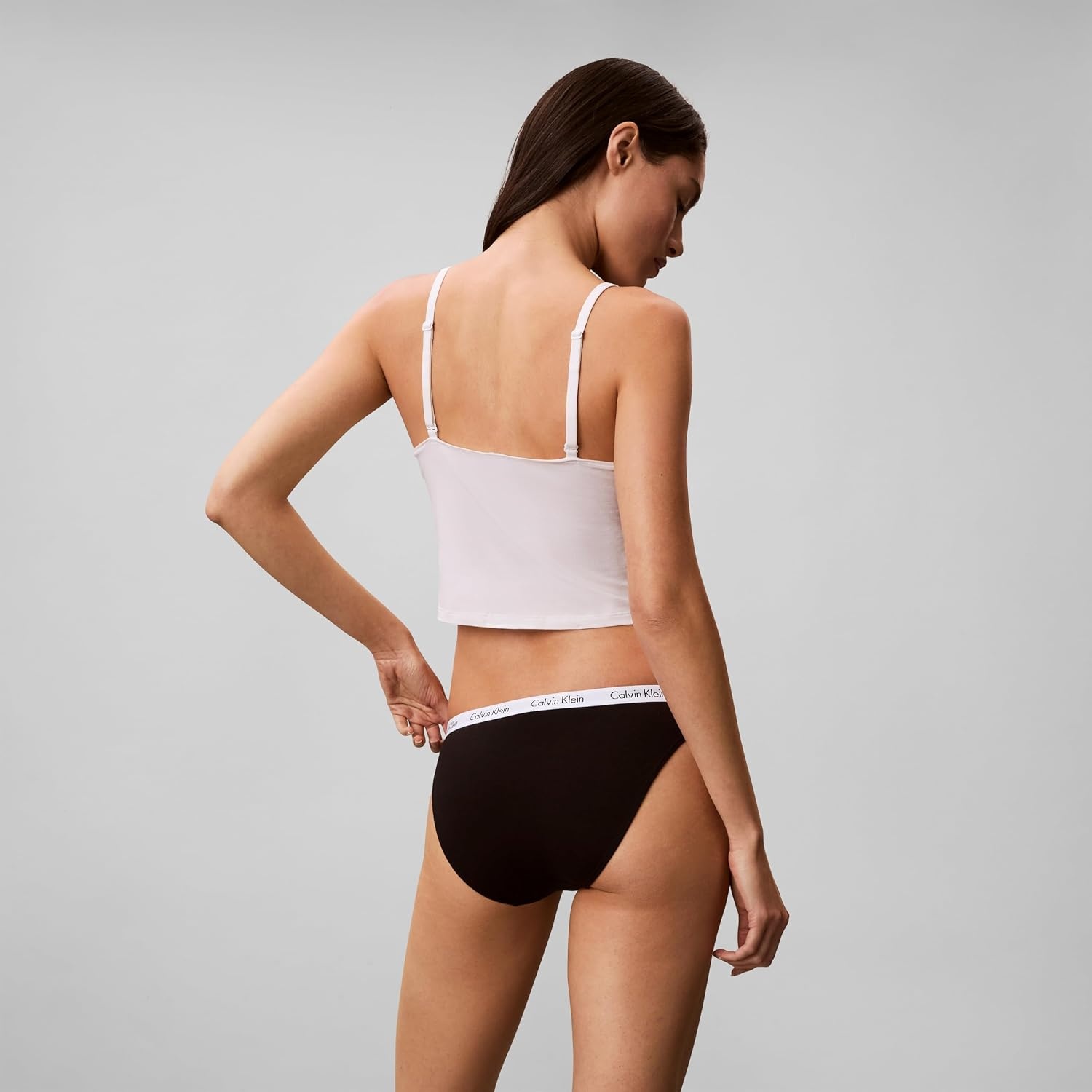 image:imageCalvin Klein Womens Carousel Logo Cotton Stretch Bikini Panties 3 PackBlackGrey HthrFeeder Stripe Coral Almond