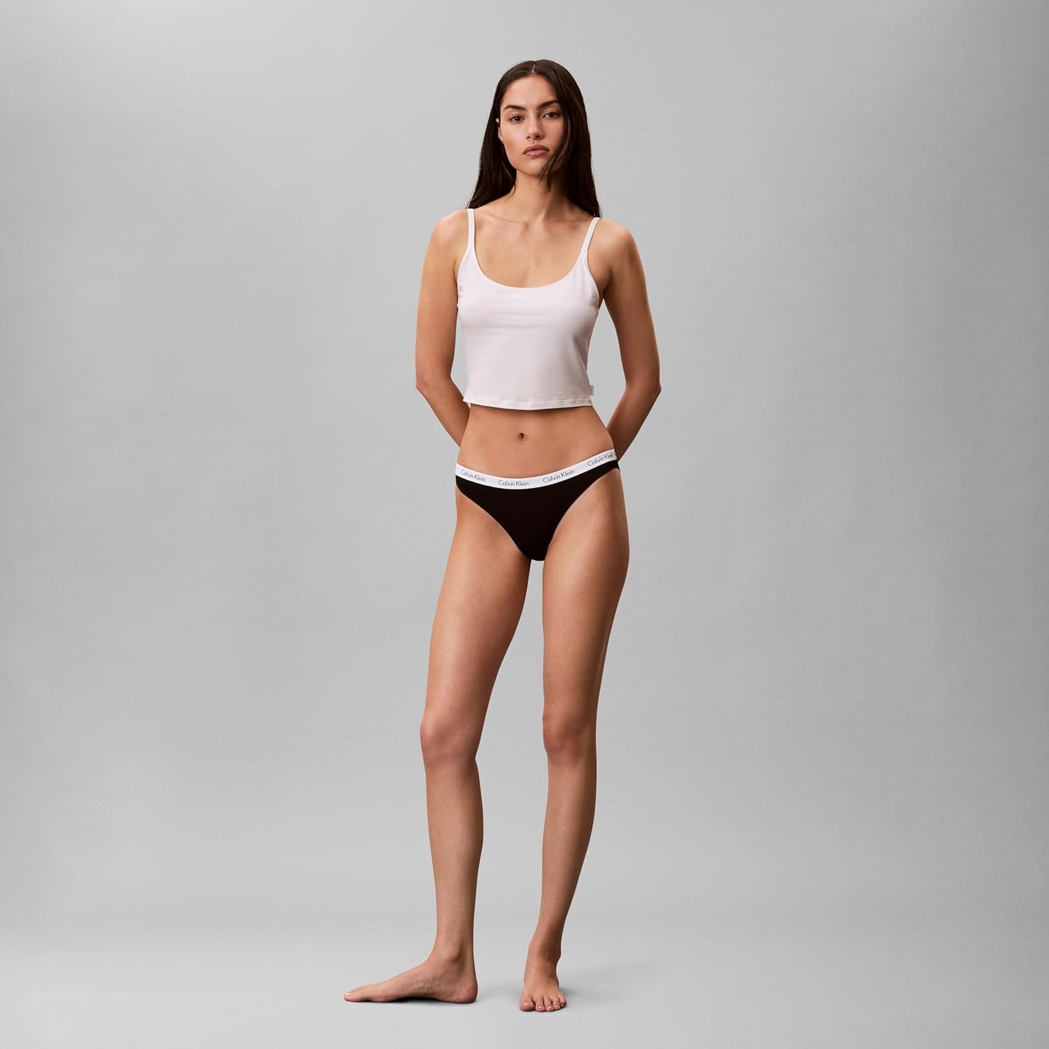 image:imageCalvin Klein Womens Carousel Logo Cotton Stretch Bikini Panties 3 PackBlackGrey HthrFeeder Stripe Coral Almond