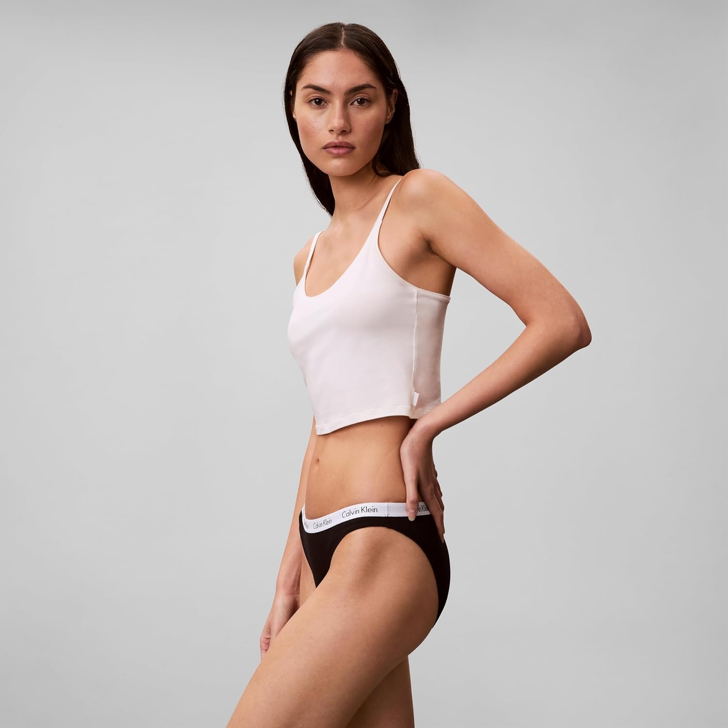 image:imageCalvin Klein Womens Carousel Logo Cotton Stretch Bikini Panties 3 PackBlackGrey HthrFeeder Stripe Coral Almond