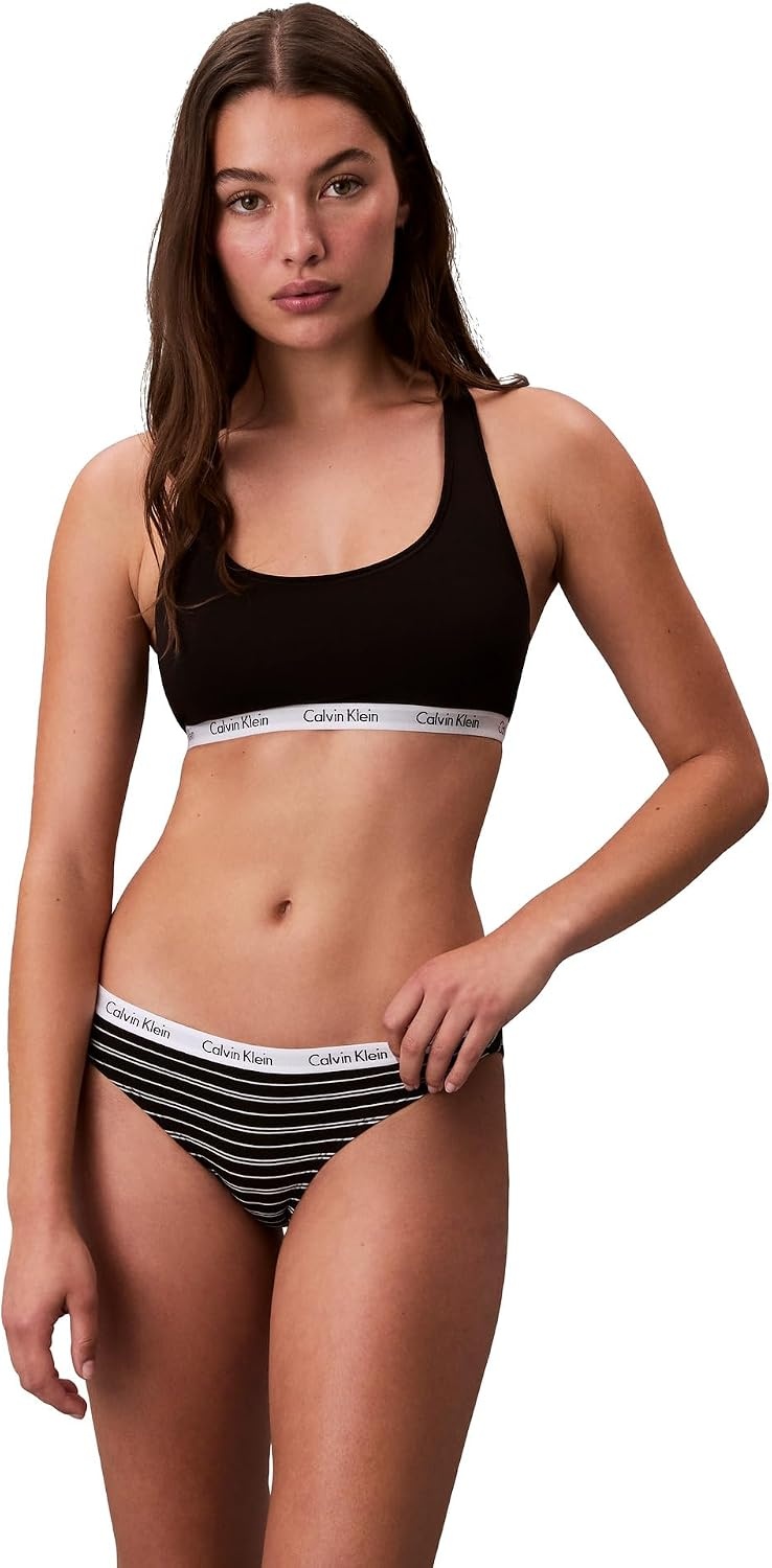 image:imageCalvin Klein Womens Carousel Logo Cotton Stretch Bikini Panties 3 PackBlackWhiteEmmy Stripe and Black