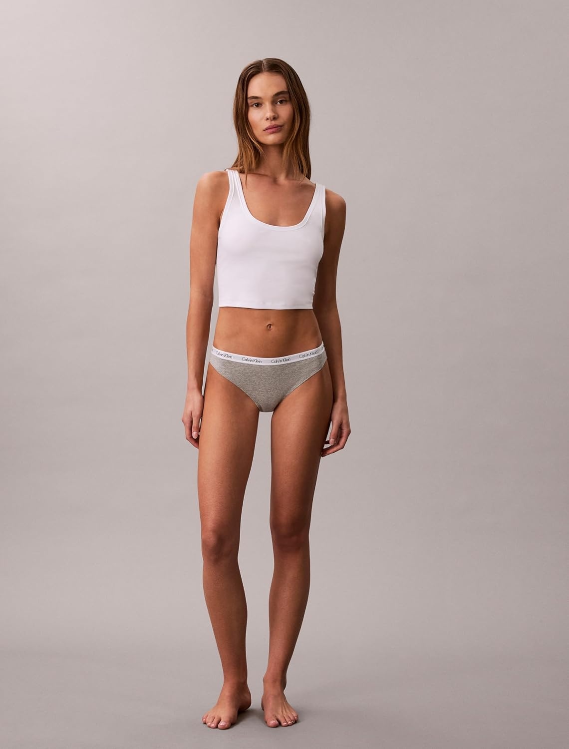 image:imageCalvin Klein Womens Carousel Logo Cotton Stretch Bikini Panties 3 PackGrey HeatherWhiteBold Track Logo Black