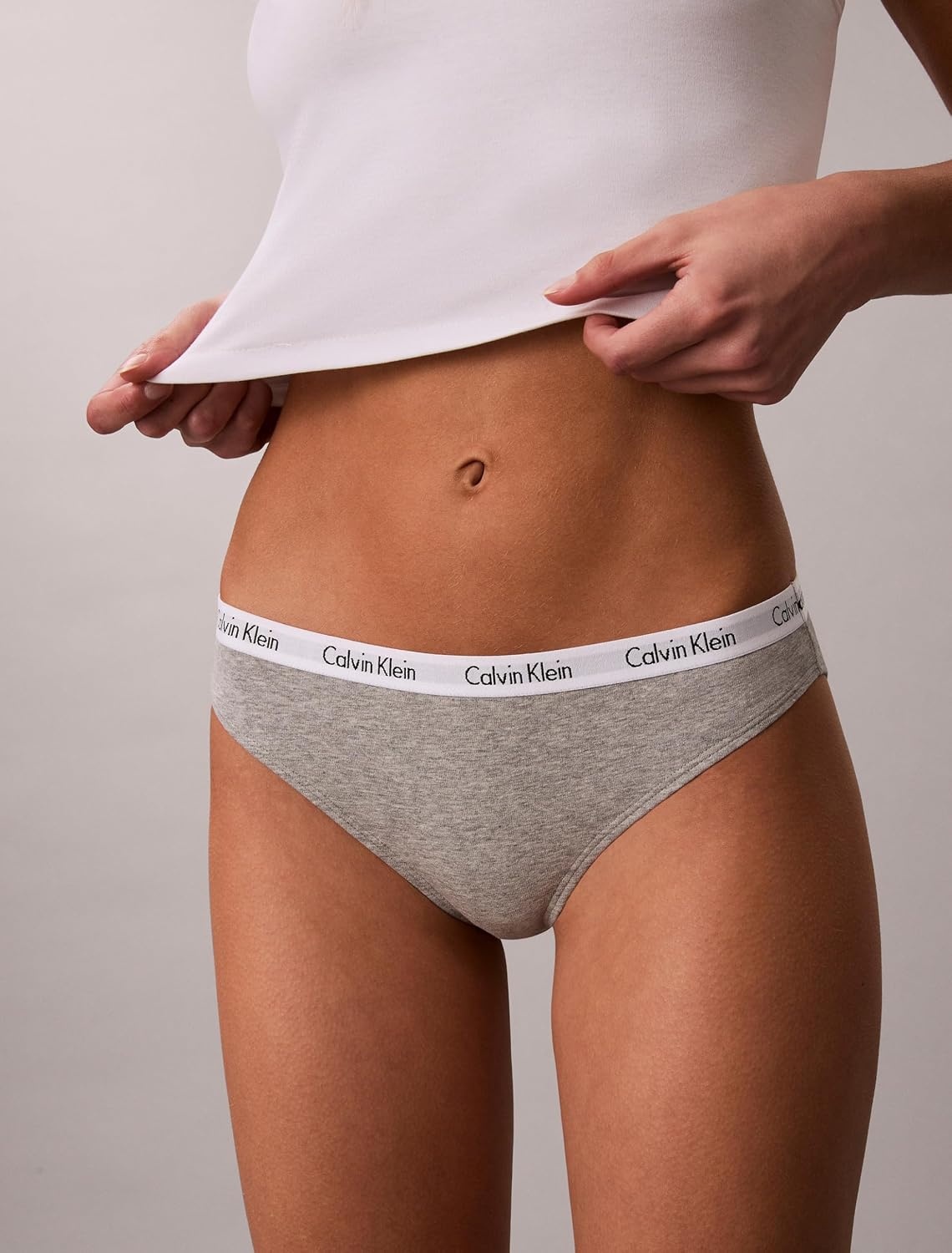 image:imageCalvin Klein Womens Carousel Logo Cotton Stretch Bikini Panties 3 PackGrey HeatherWhiteBold Track Logo Black