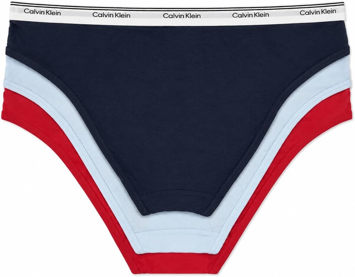 image:imageCalvin Klein Womens Carousel Logo Cotton Stretch Bikini Panties 3 PackRedLight BlueNavy
