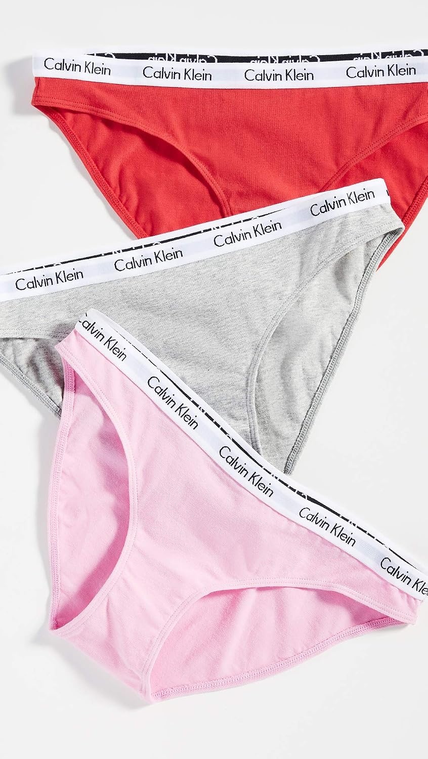 image:imageCalvin Klein Womens Carousel Logo Cotton Stretch Bikini Panties 3 PackSweetheart PinkFever DreamGrey Heather
