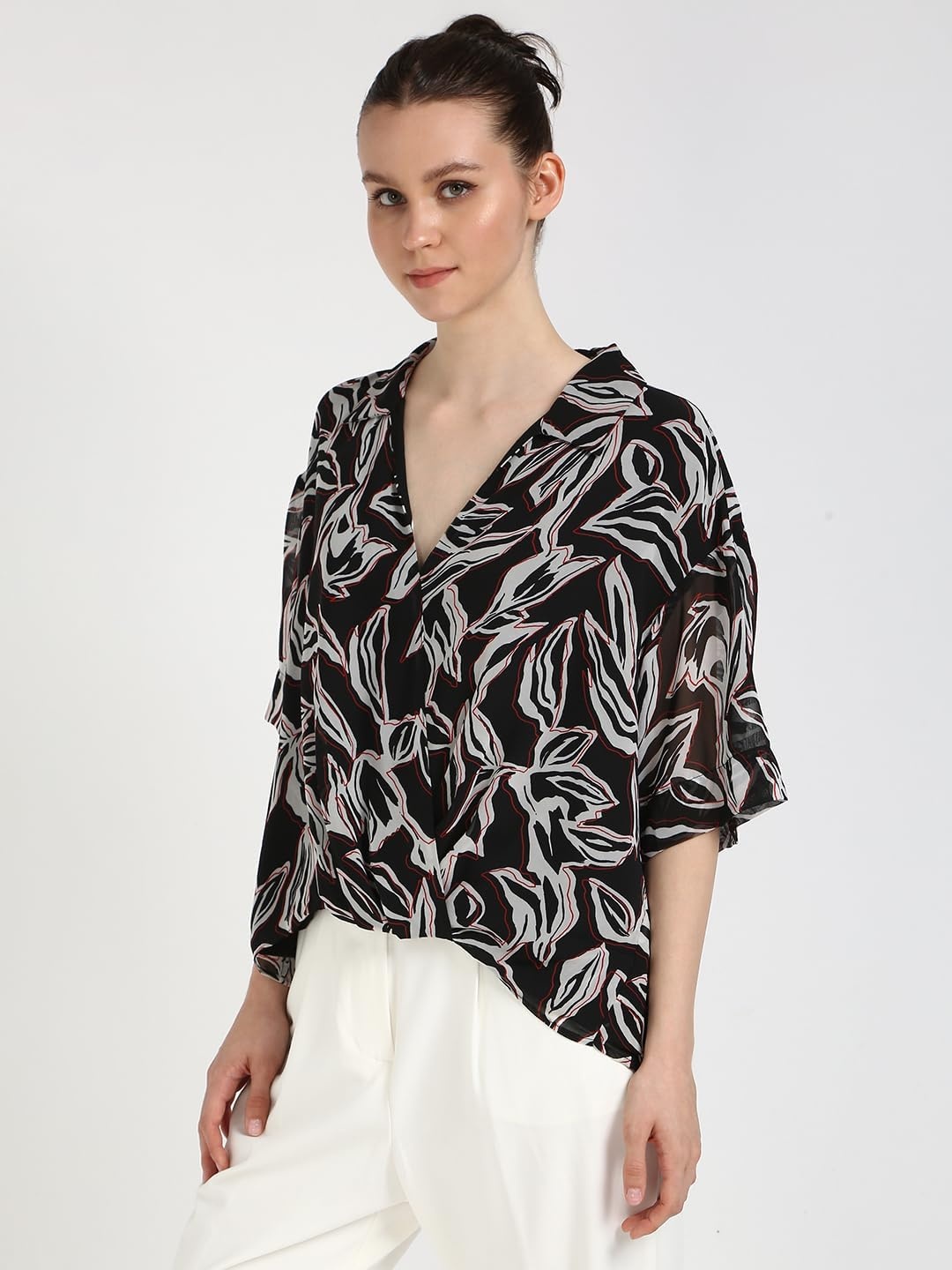 image:imageCalvin Klein Womens Chiffon Printed Wrap TopBlack