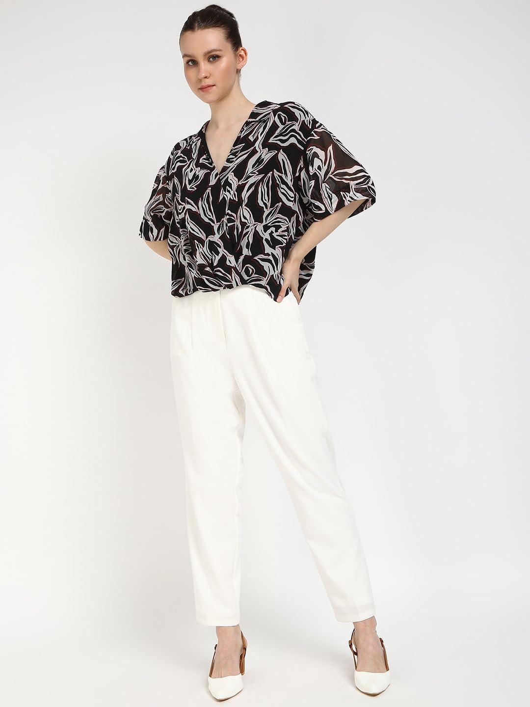 image:imageCalvin Klein Womens Chiffon Printed Wrap TopBlack