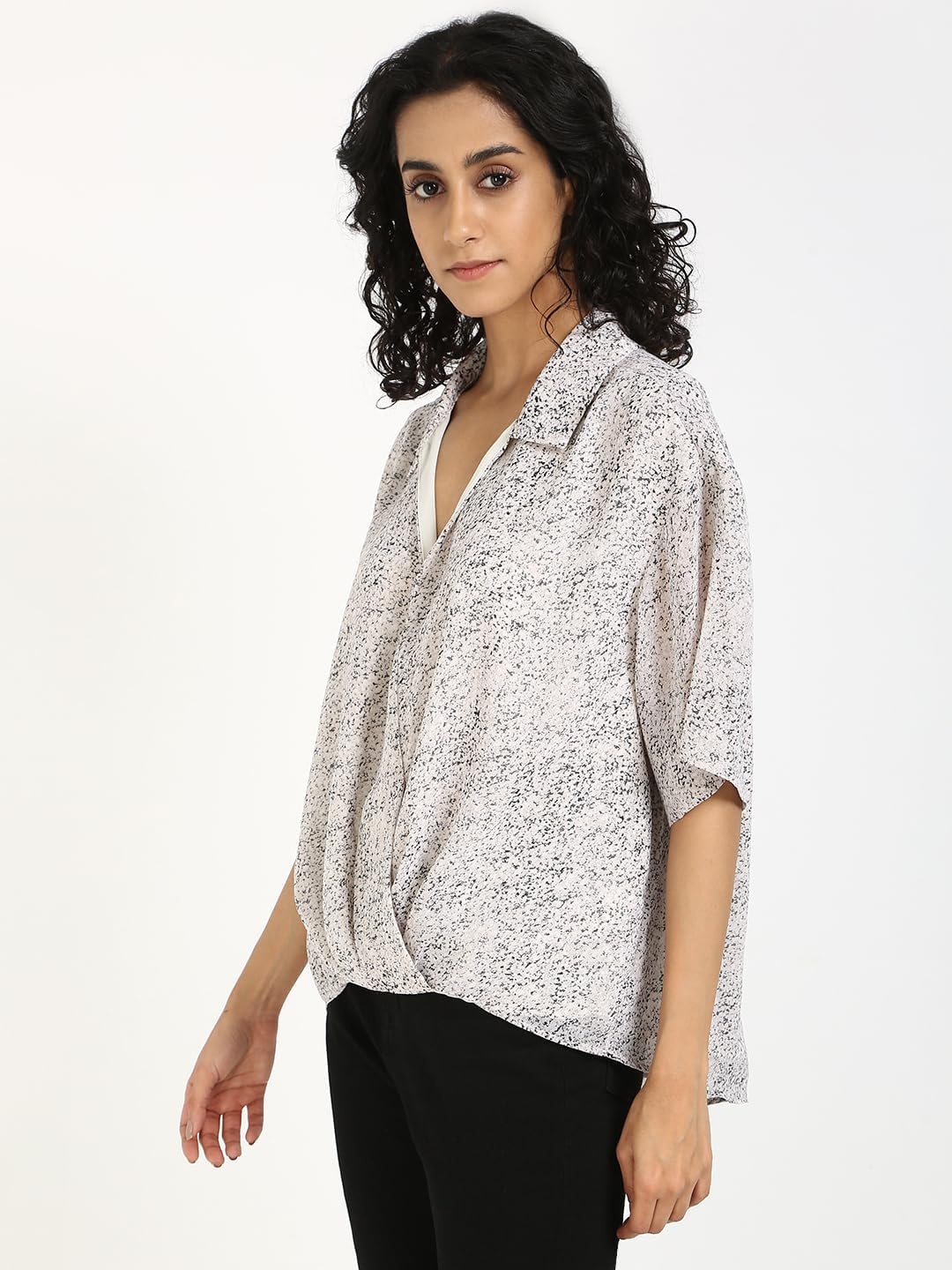 image:imageCalvin Klein Womens Chiffon Printed Wrap TopWhite
