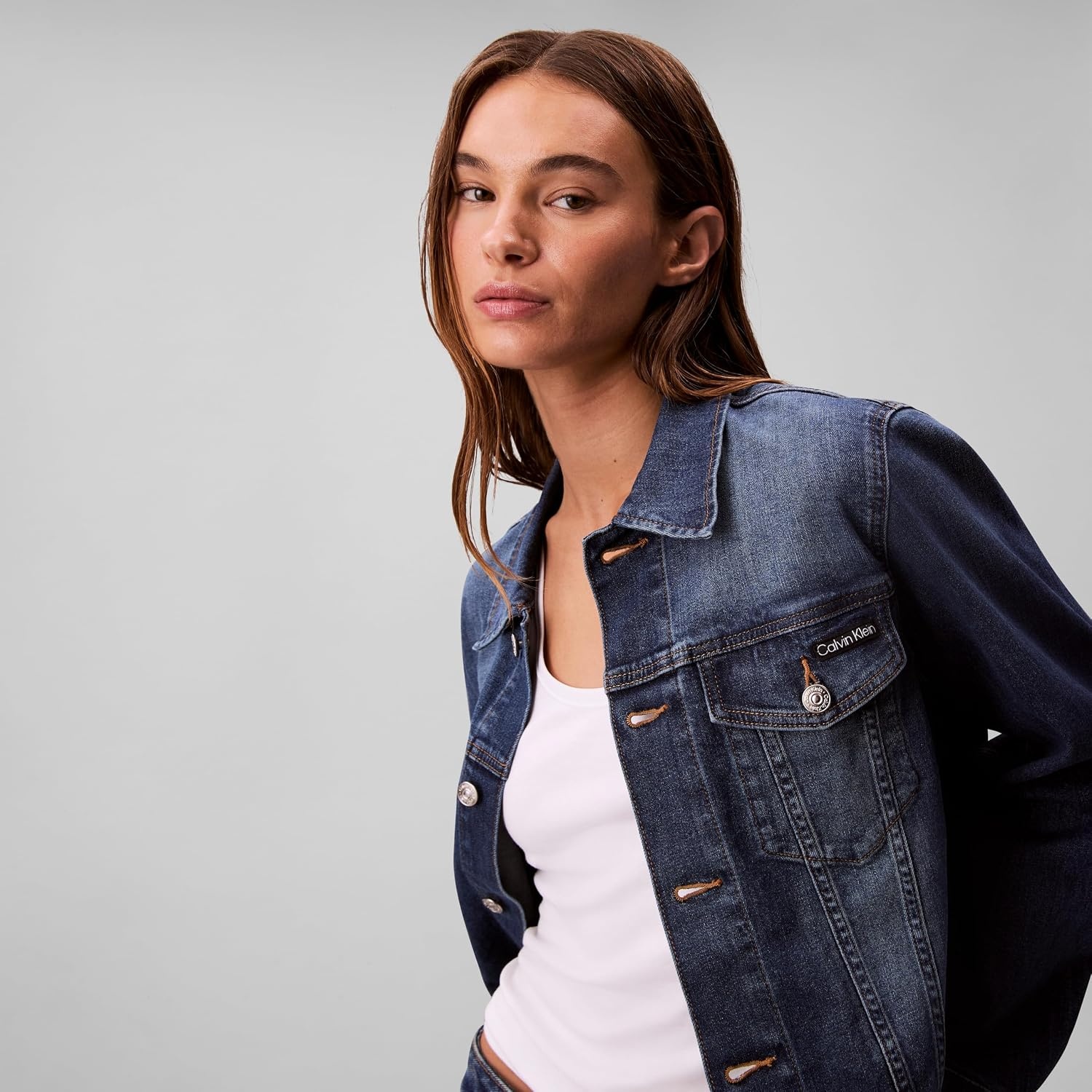 image:imageCalvin Klein Womens Classic Denim Trucker JacketMedium Sky