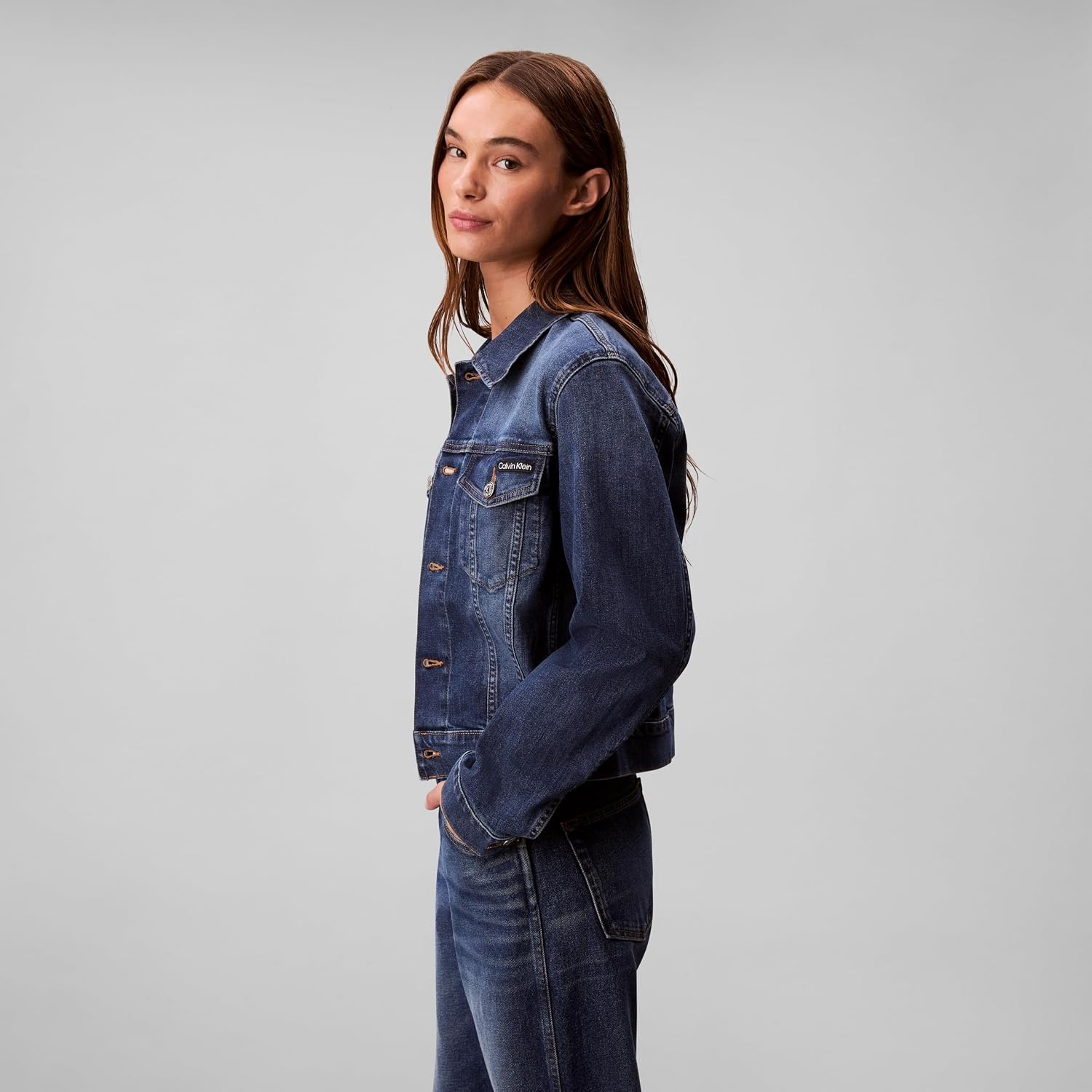 image:imageCalvin Klein Womens Classic Denim Trucker JacketMedium Sky