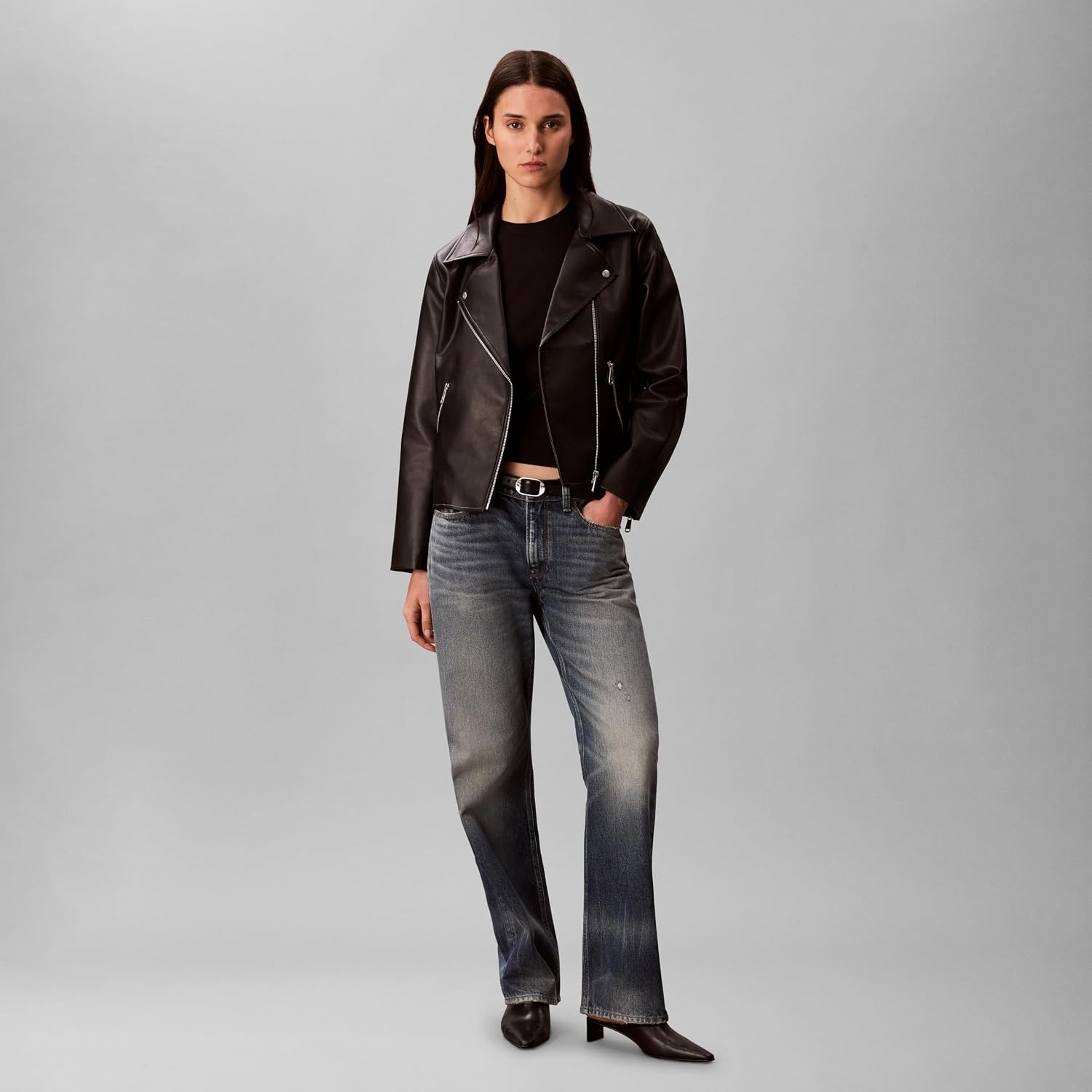 image:imageCalvin Klein Womens Classic Leather JacketBlack