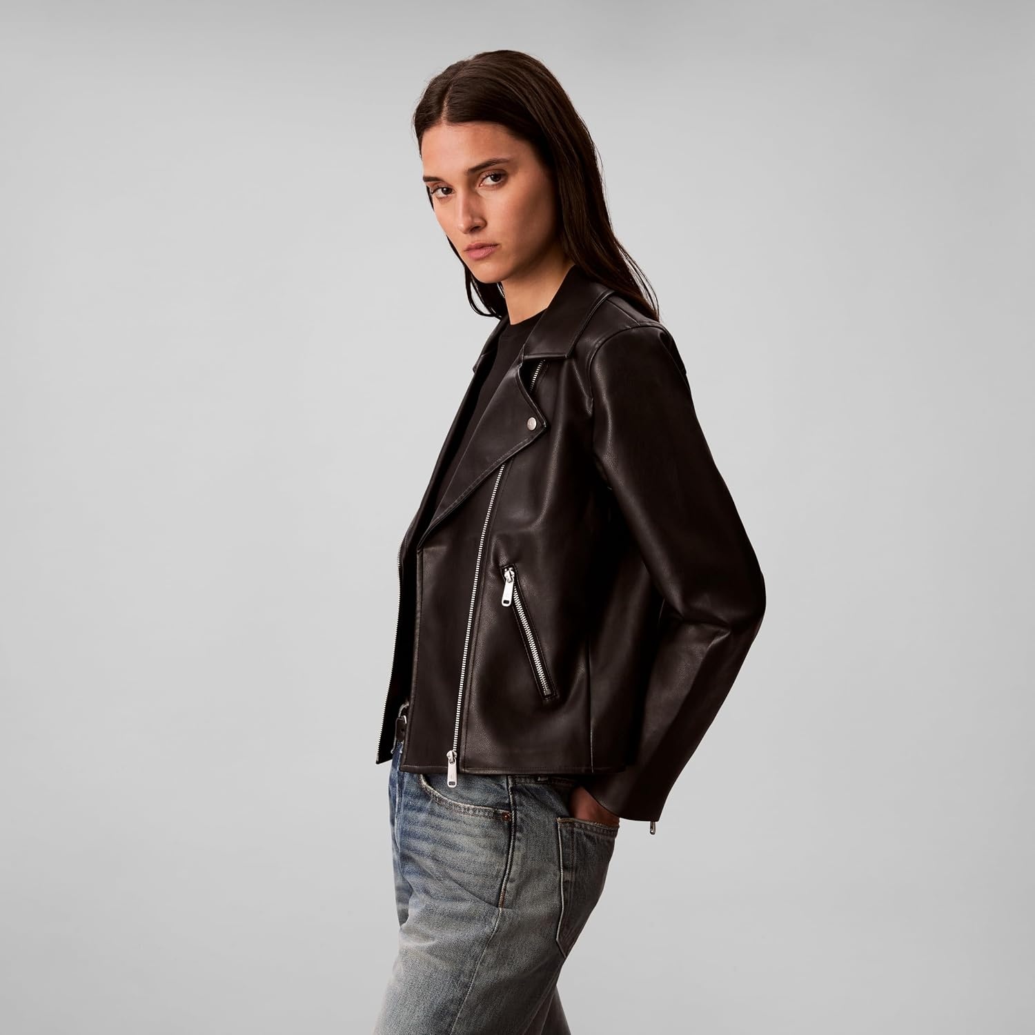 image:imageCalvin Klein Womens Classic Leather JacketBlack