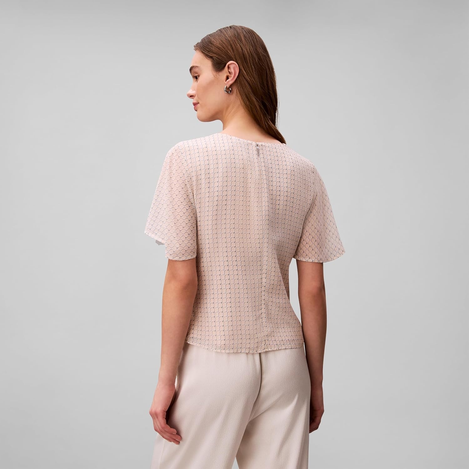 image:imageCalvin Klein Womens Cloque Short Sleeve TopMother of Pearl Scale Print