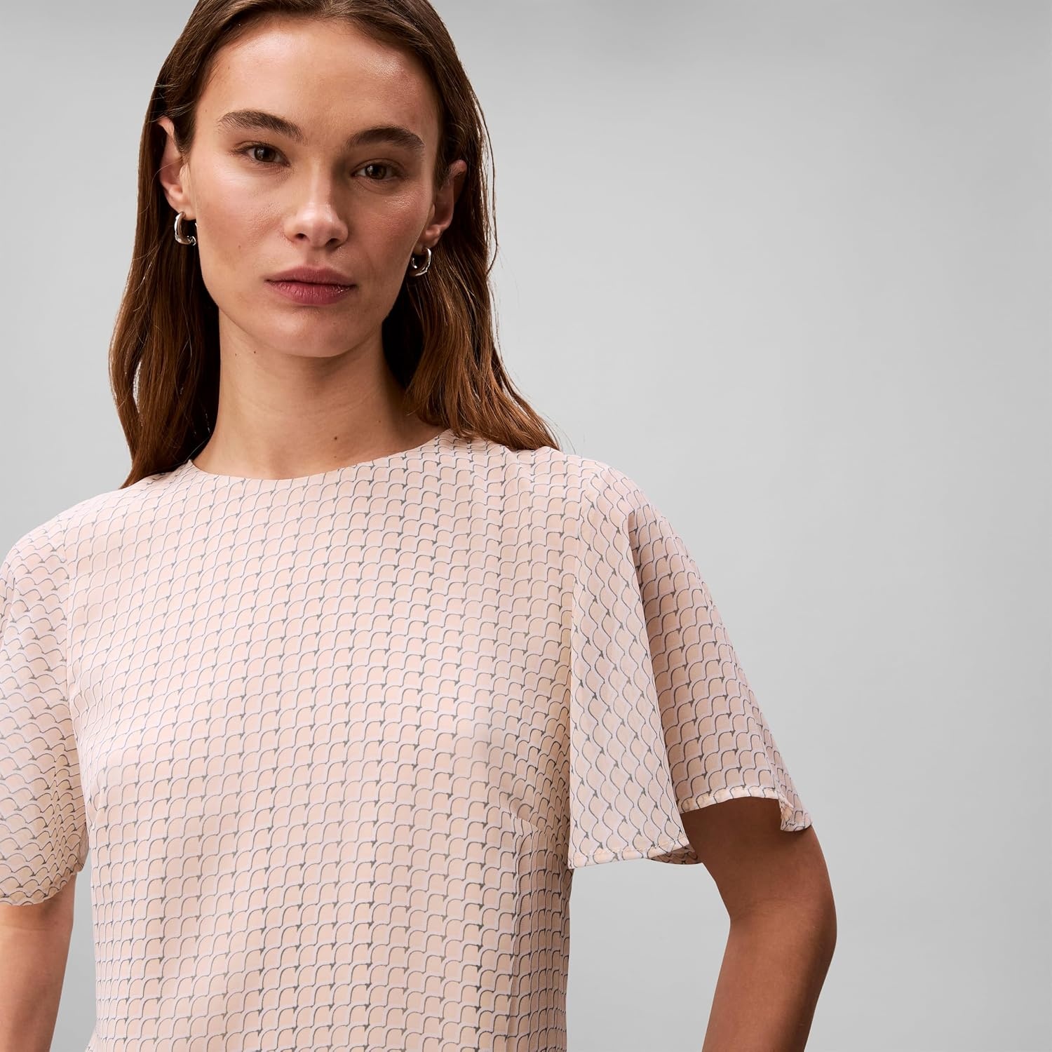 image:imageCalvin Klein Womens Cloque Short Sleeve TopMother of Pearl Scale Print