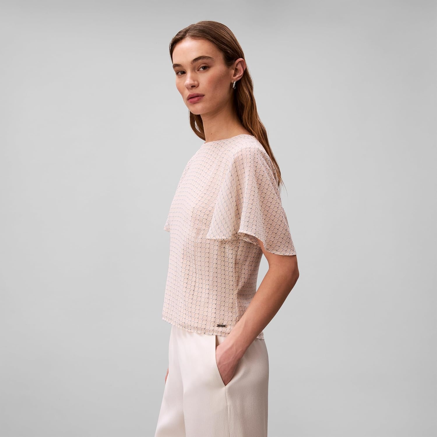 image:imageCalvin Klein Womens Cloque Short Sleeve TopMother of Pearl Scale Print