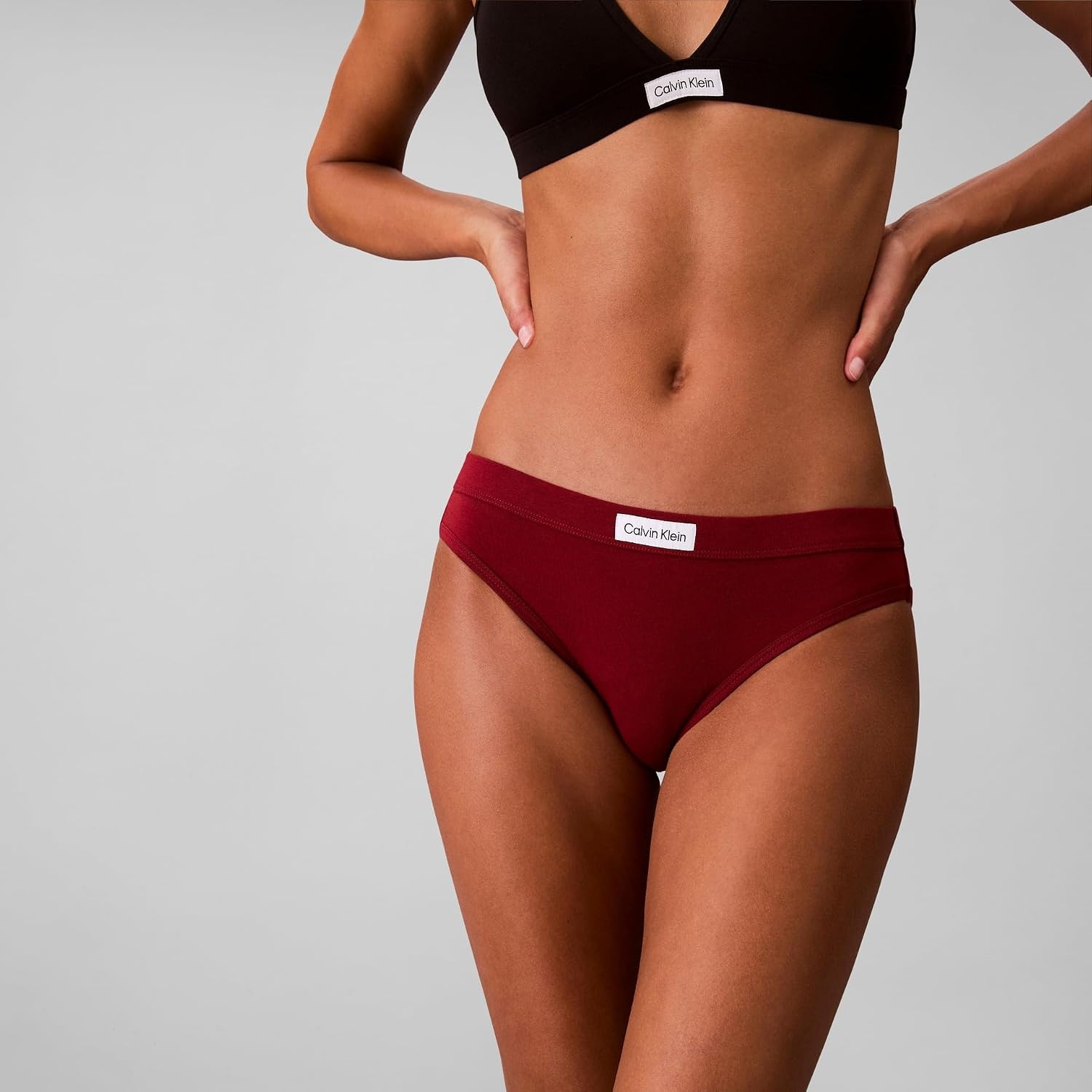image:imageCalvin Klein Womens Comfort Logo Cotton Stretch Bikini Panties 3 PackBlackFresh TaupeFall Berry