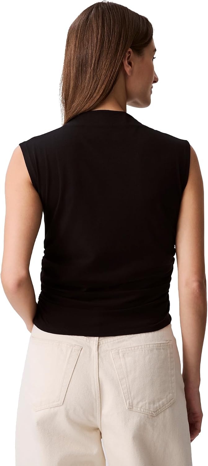 image:imageCalvin Klein Womens Cotton Jersey Mock Neck TopBlack