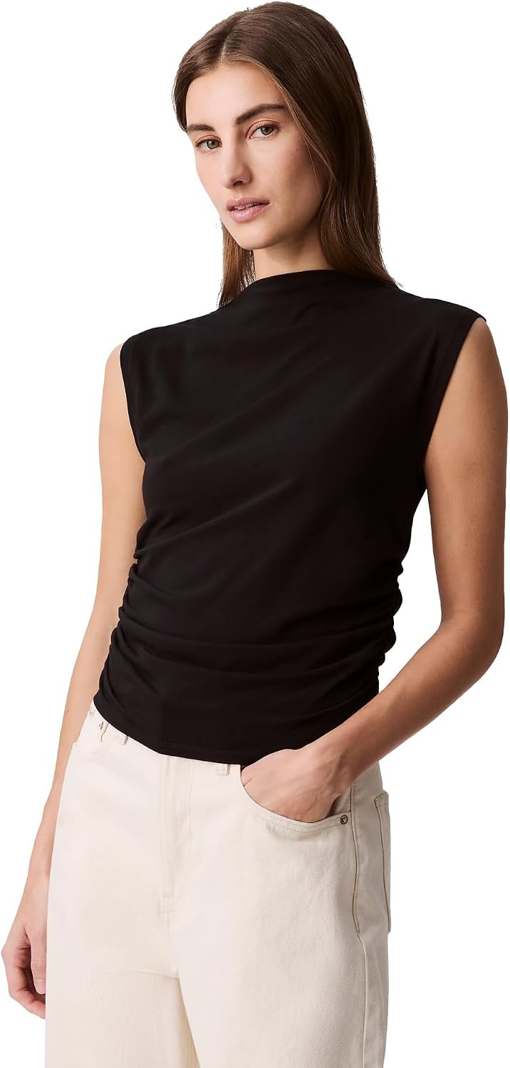 image:imageCalvin Klein Womens Cotton Jersey Mock Neck TopBlack