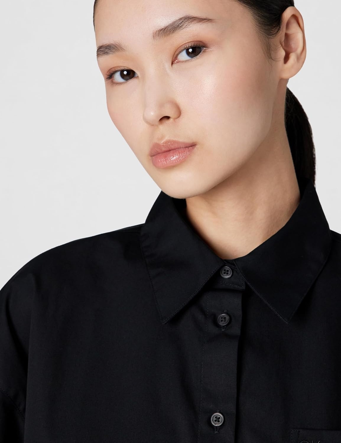 image:imageCalvin Klein Womens Cotton Poplin Cropped ShirtBlack