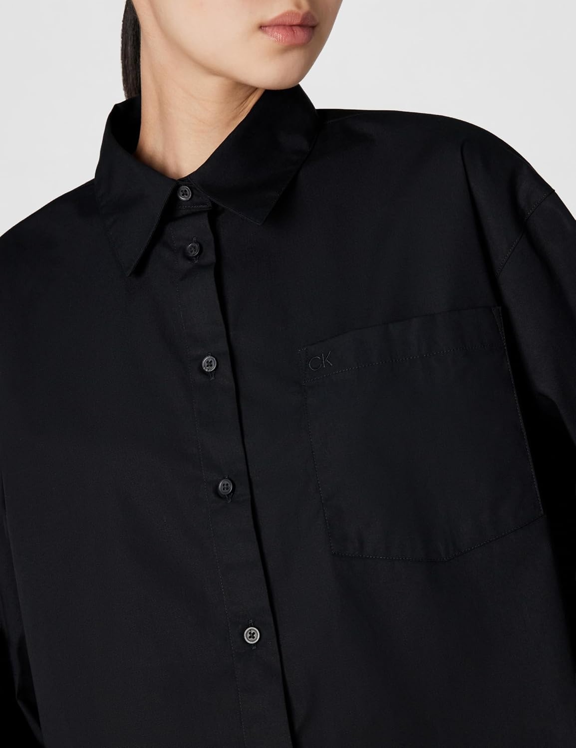 image:imageCalvin Klein Womens Cotton Poplin Cropped ShirtBlack