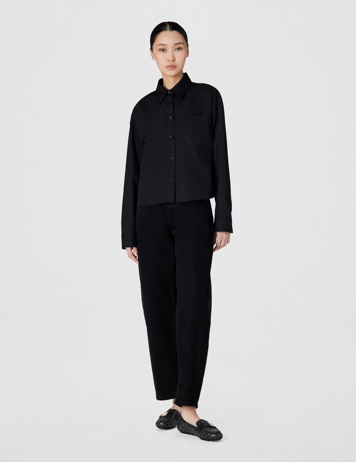 image:imageCalvin Klein Womens Cotton Poplin Cropped ShirtBlack