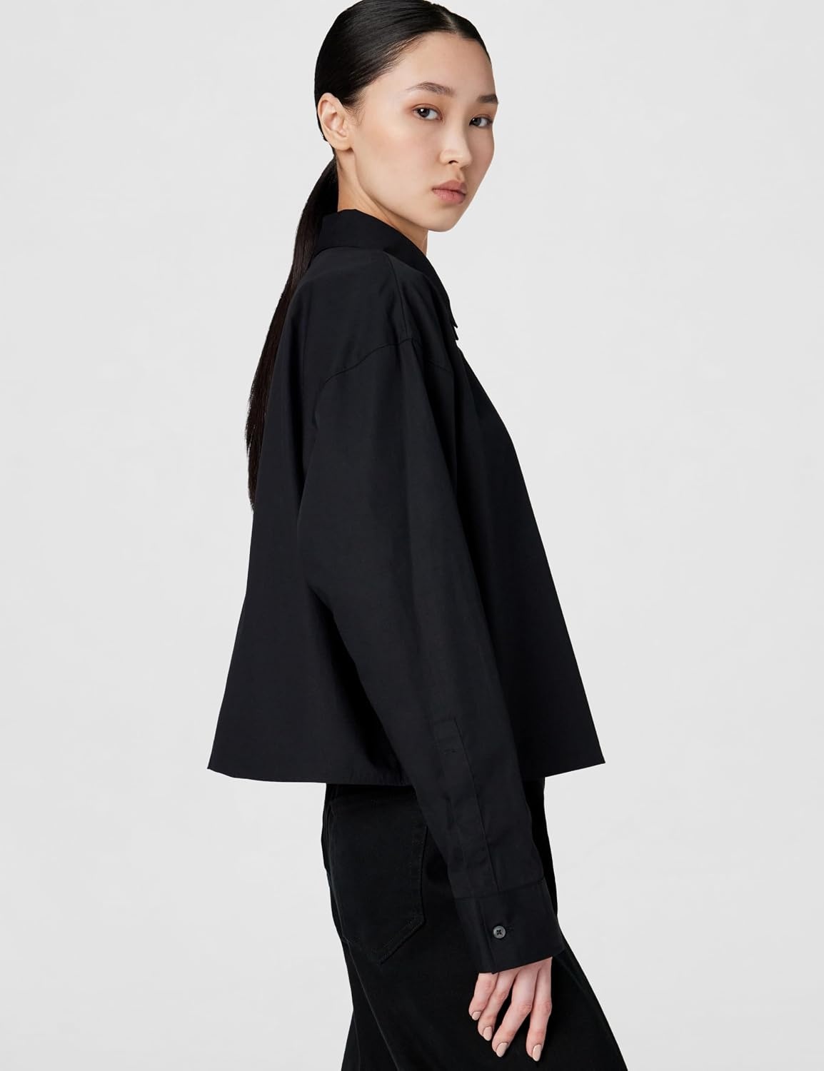 image:imageCalvin Klein Womens Cotton Poplin Cropped ShirtBlack