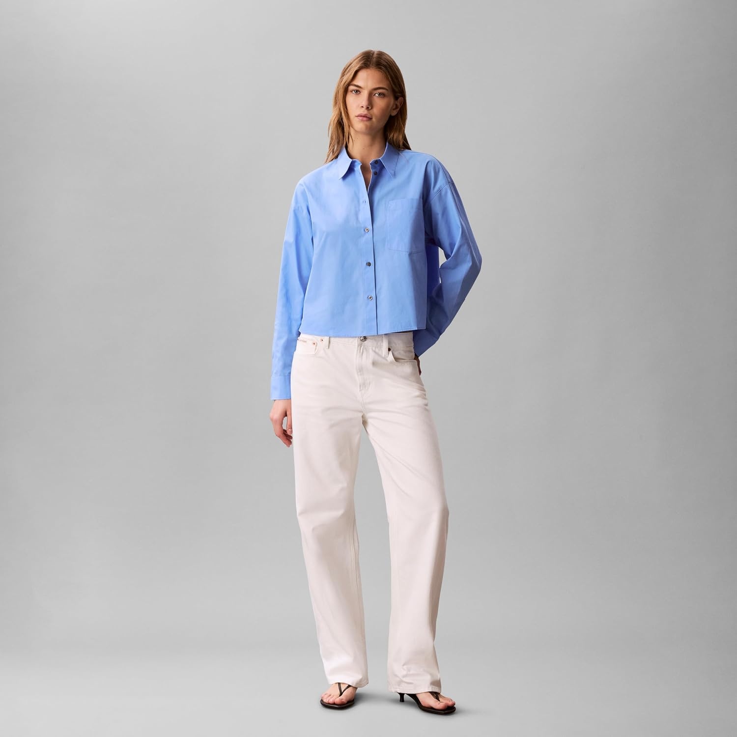 image:imageCalvin Klein Womens Cotton Poplin Cropped ShirtBlue Descent