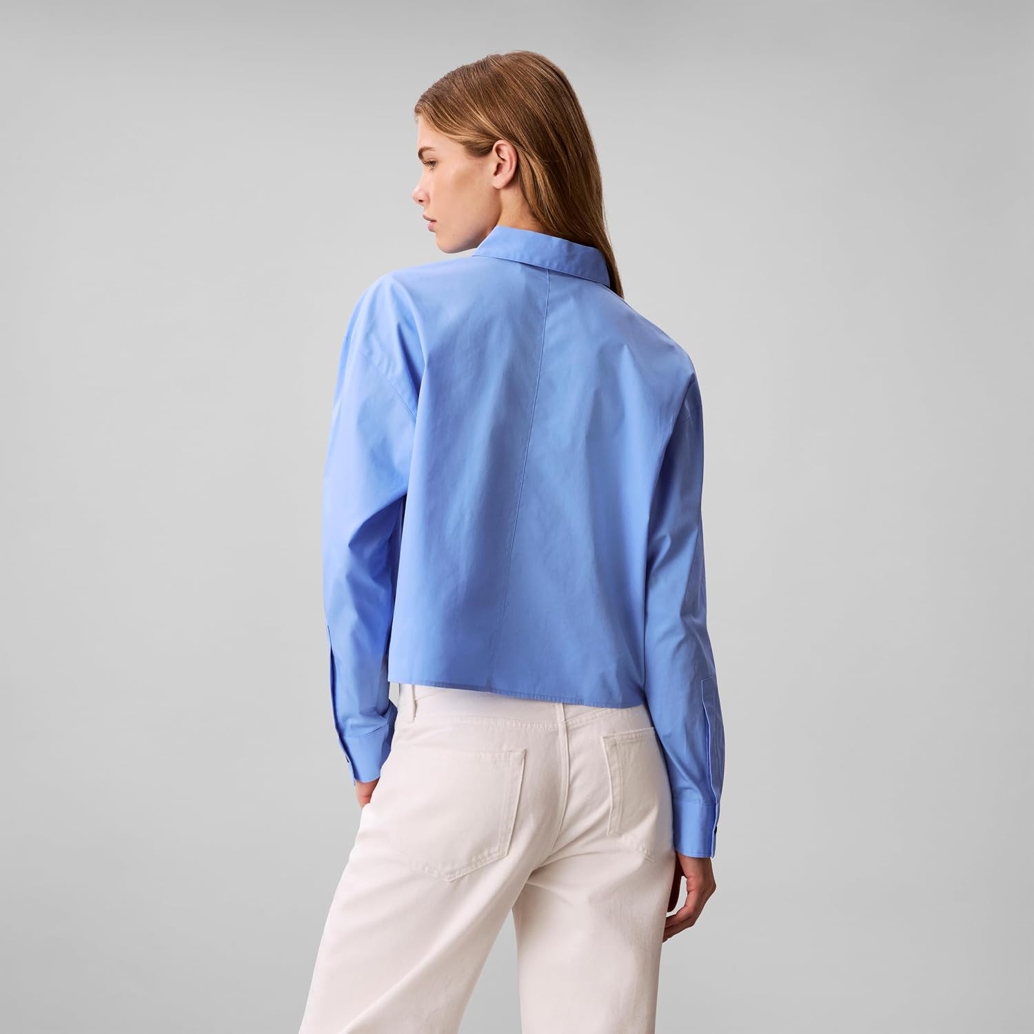 image:imageCalvin Klein Womens Cotton Poplin Cropped ShirtBlue Descent