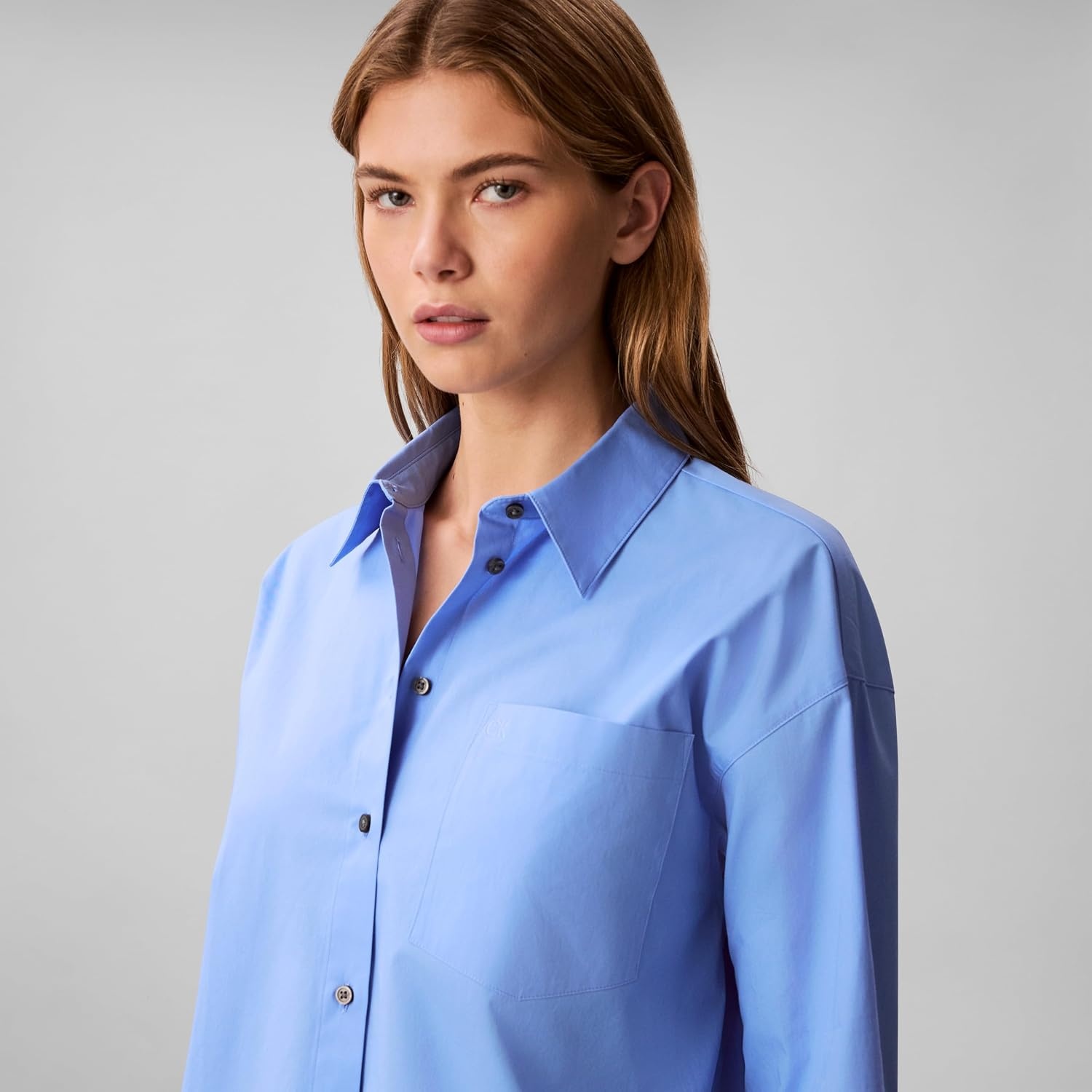 image:imageCalvin Klein Womens Cotton Poplin Cropped ShirtBlue Descent